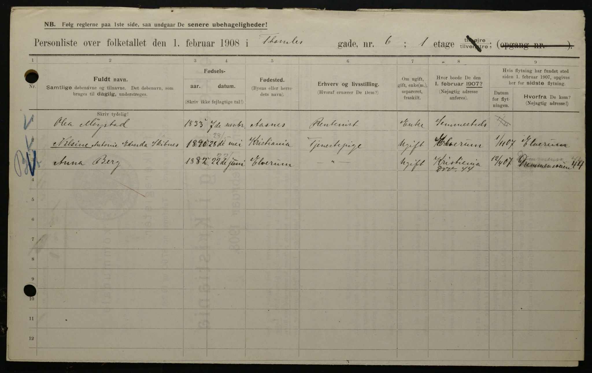 OBA, Municipal Census 1908 for Kristiania, 1908, p. 98218