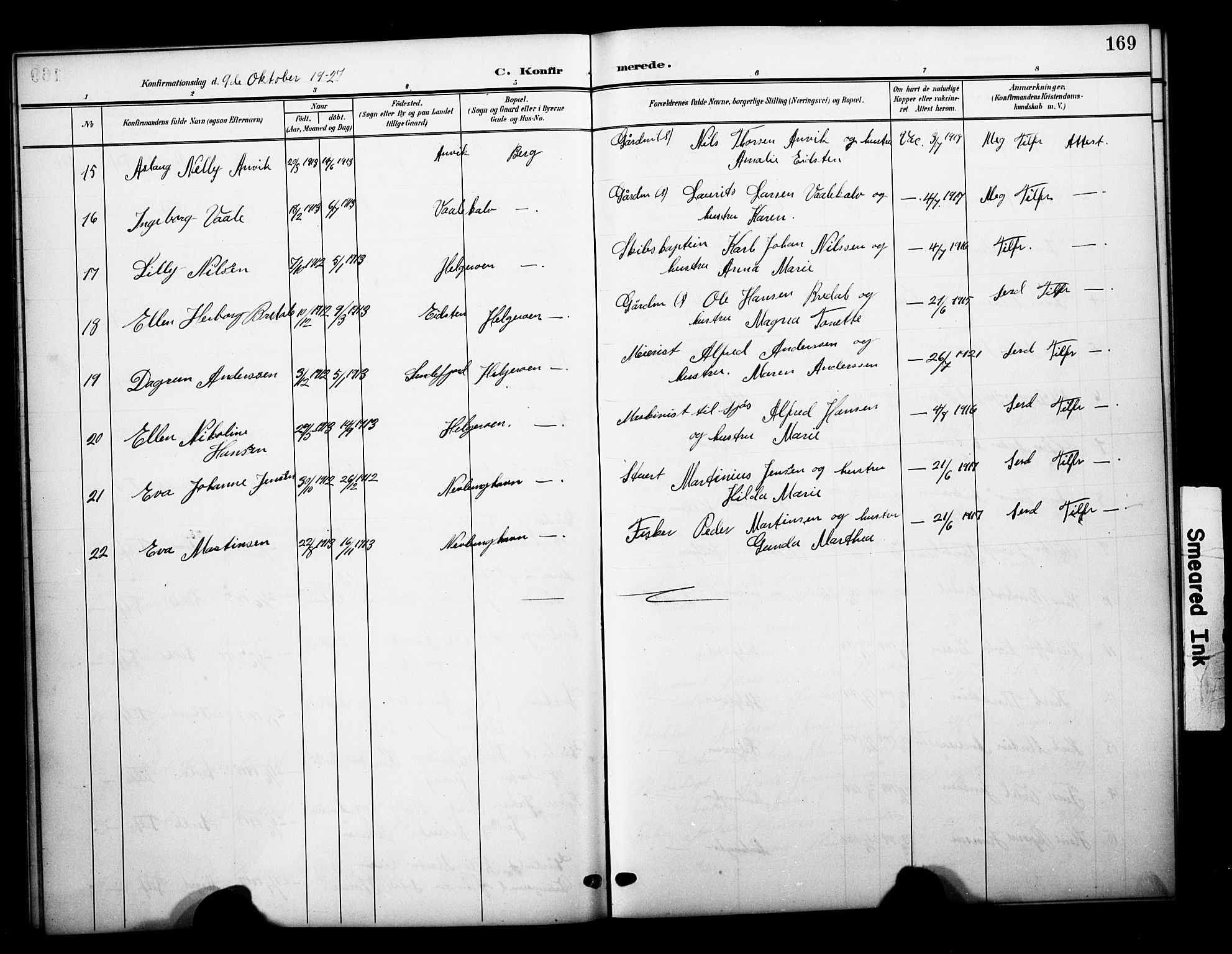 Brunlanes kirkebøker, AV/SAKO-A-342/G/Gb/L0003: Parish register (copy) no. II 3, 1903-1928, p. 169