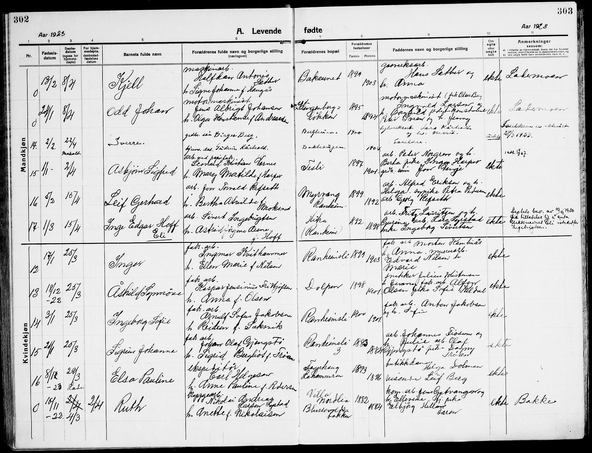 Ministerialprotokoller, klokkerbøker og fødselsregistre - Sør-Trøndelag, SAT/A-1456/607/L0321: Parish register (official) no. 607A05, 1916-1935, p. 302-303