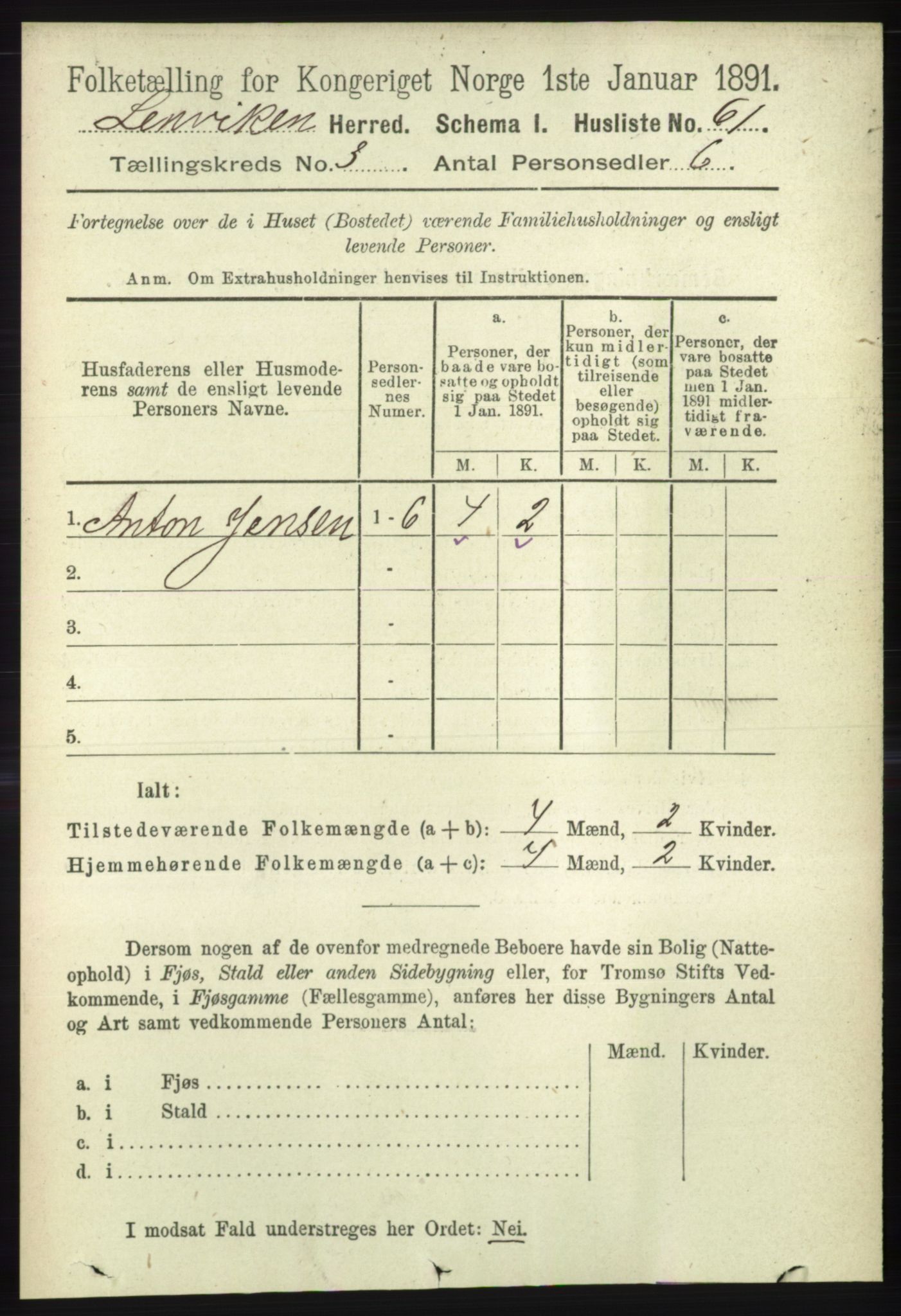 RA, 1891 census for 1931 Lenvik, 1891, p. 1341