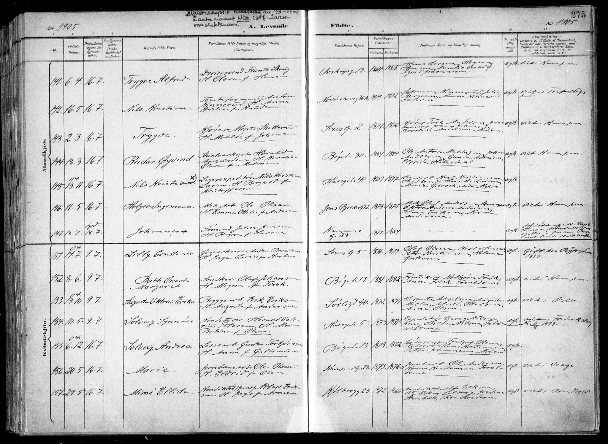 Kampen prestekontor Kirkebøker, AV/SAO-A-10853/F/Fa/L0007: Parish register (official) no. I 7, 1897-1905, p. 275