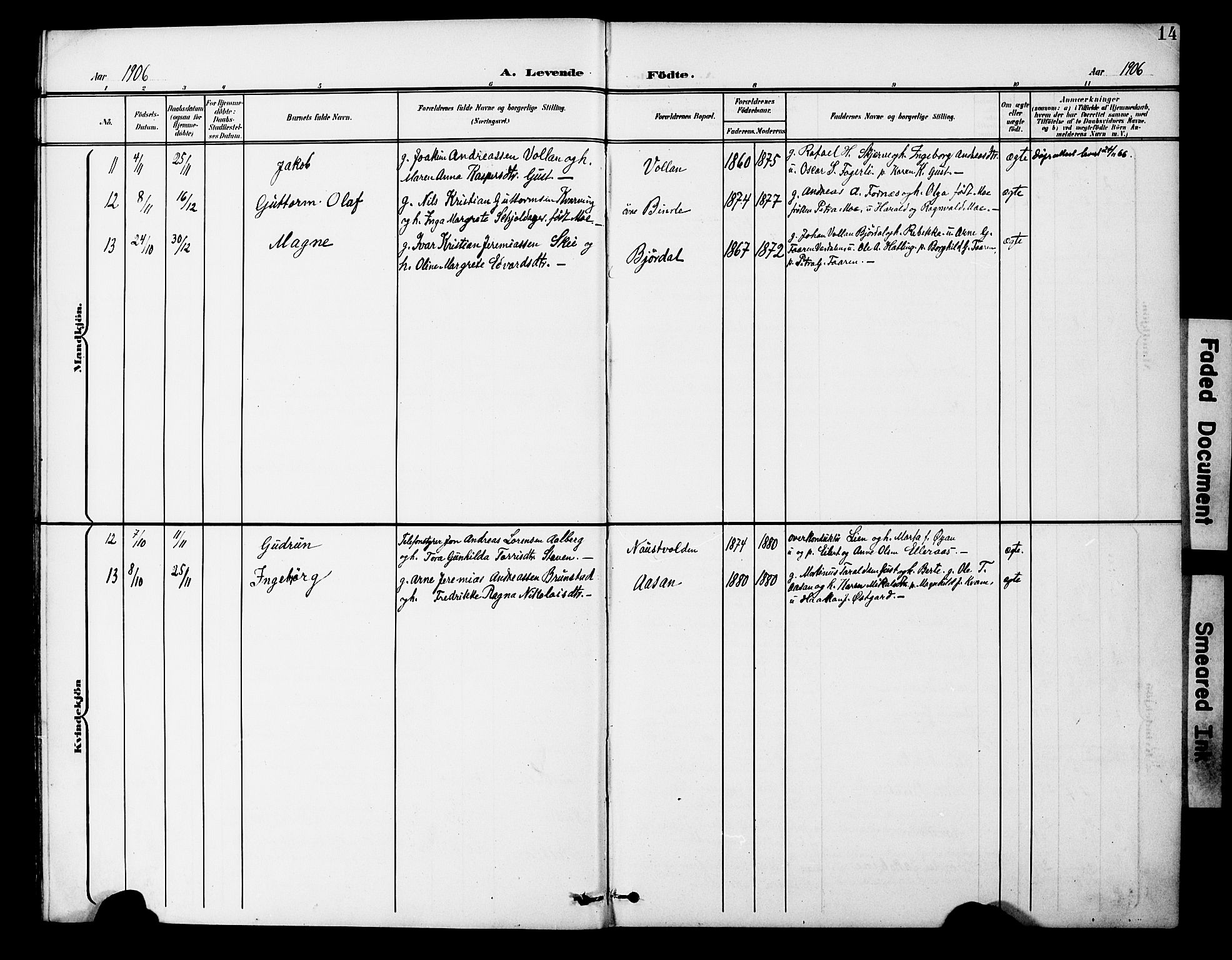 Ministerialprotokoller, klokkerbøker og fødselsregistre - Nord-Trøndelag, SAT/A-1458/746/L0452: Parish register (official) no. 746A09, 1900-1908, p. 14