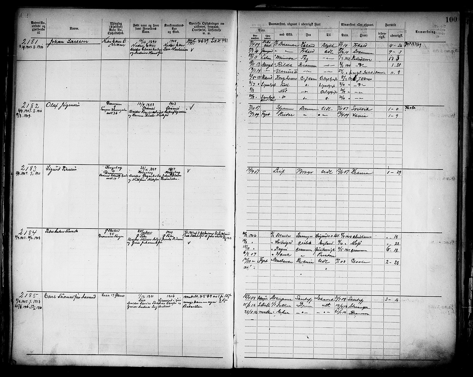 Drammen innrulleringsdistrikt, AV/SAKO-A-781/F/Fb/L0006: Annotasjonsrulle, 1905-1911, p. 102