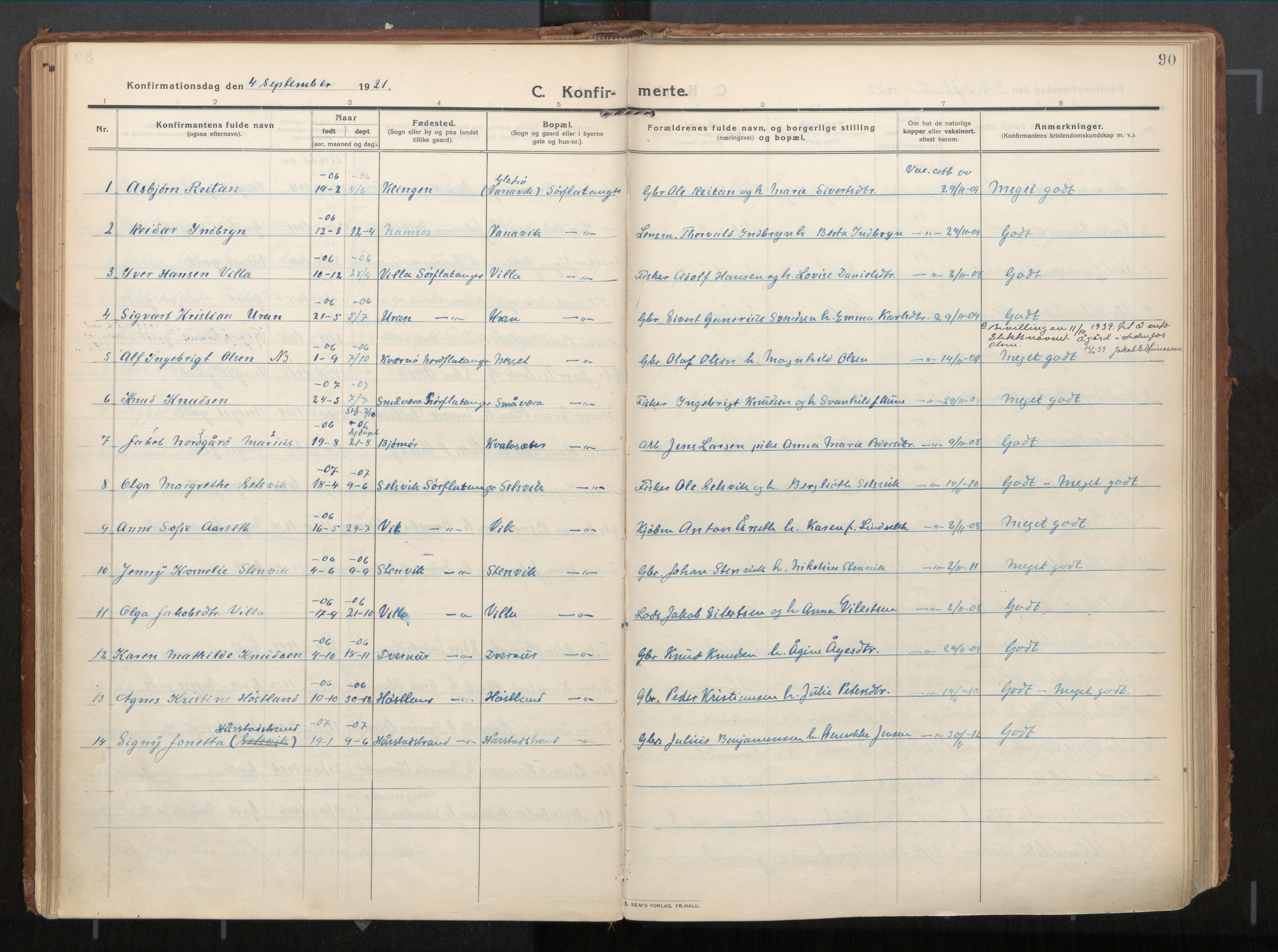 Ministerialprotokoller, klokkerbøker og fødselsregistre - Nord-Trøndelag, AV/SAT-A-1458/771/L0598: Parish register (official) no. 771A05, 1911-1937, p. 90