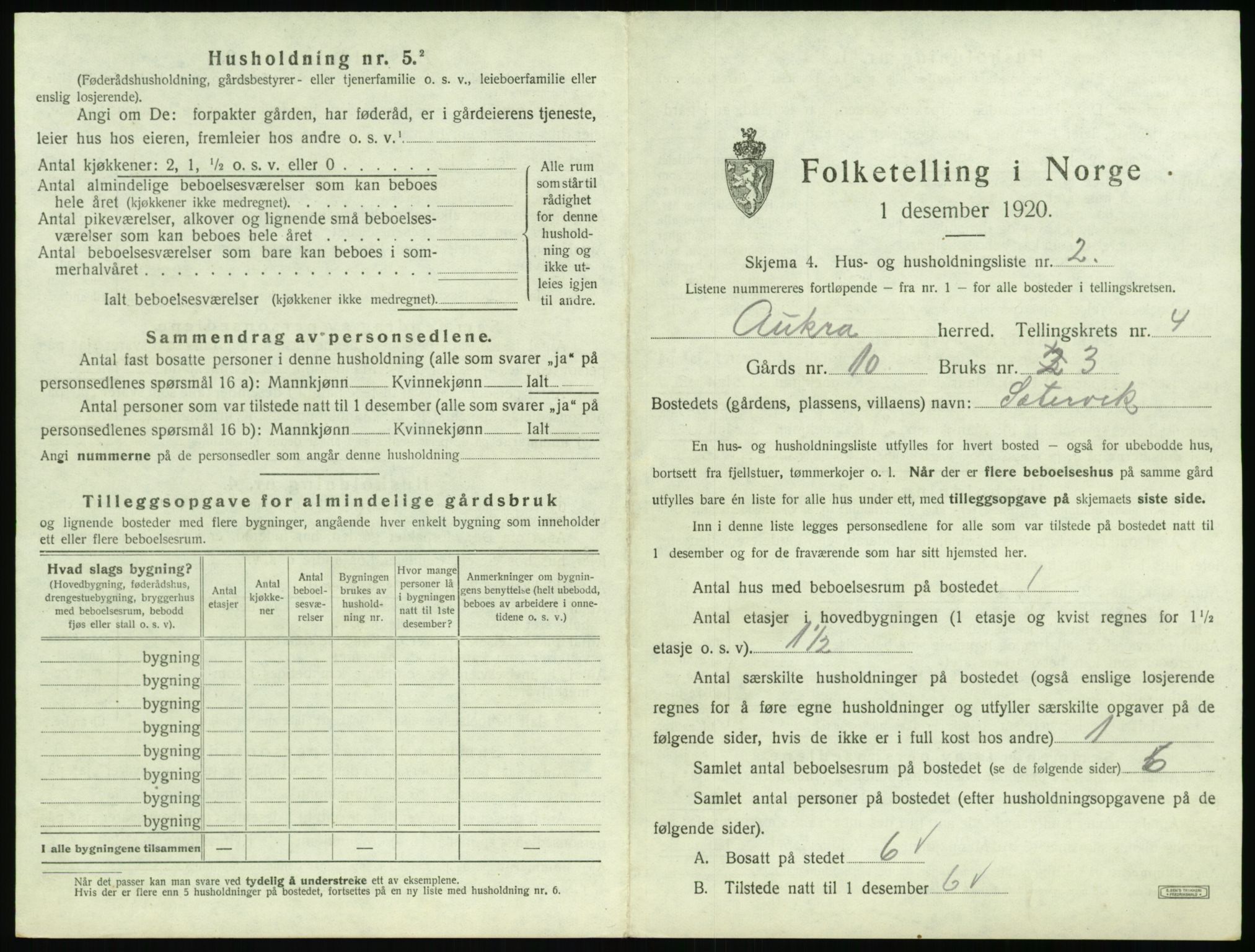 SAT, 1920 census for Aukra, 1920, p. 337