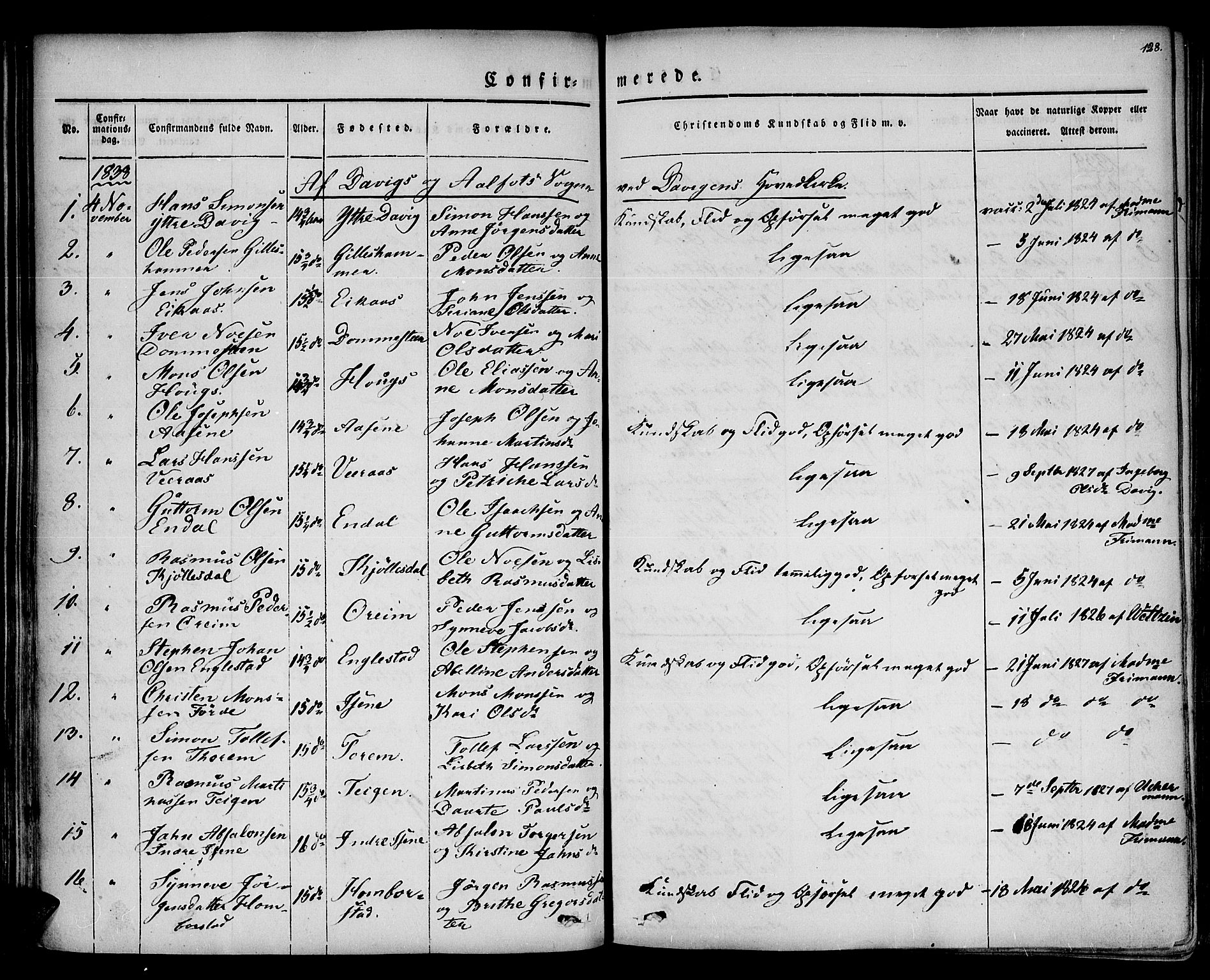 Davik sokneprestembete, AV/SAB-A-79701/H/Haa/Haaa/L0004: Parish register (official) no. A 4, 1830-1849, p. 128