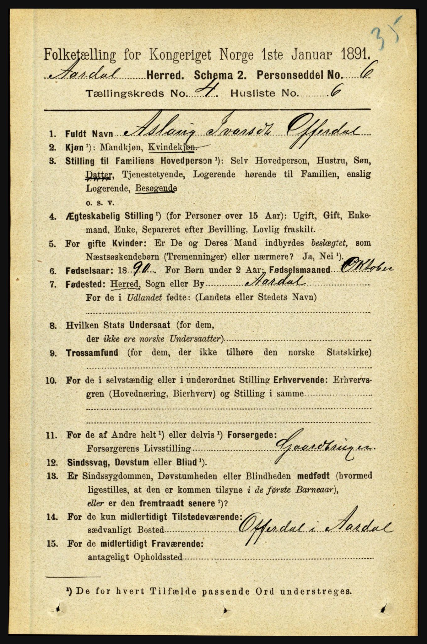 RA, 1891 census for 1424 Årdal, 1891, p. 679