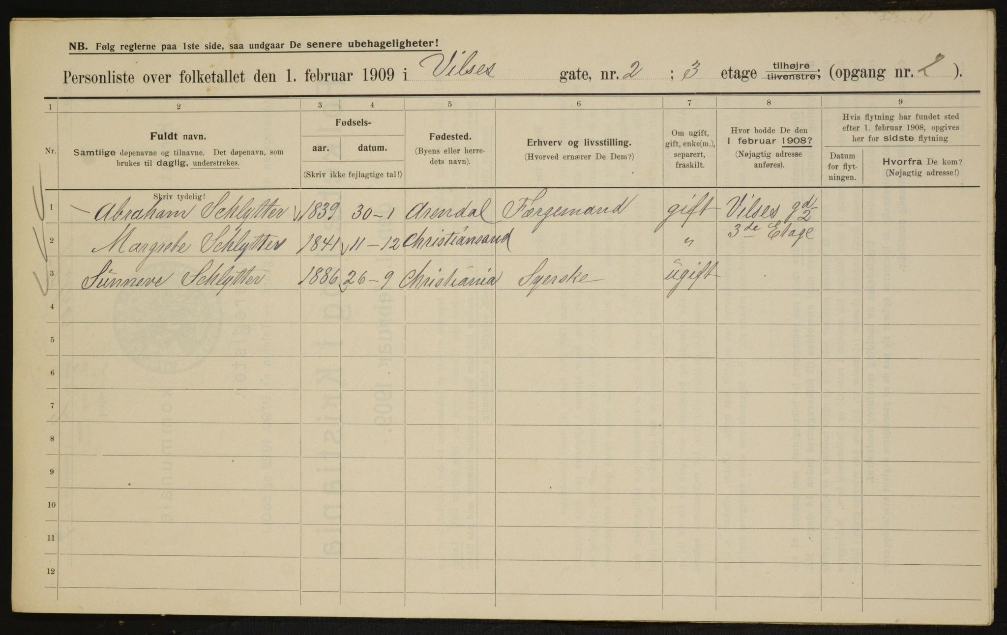 OBA, Municipal Census 1909 for Kristiania, 1909, p. 116445