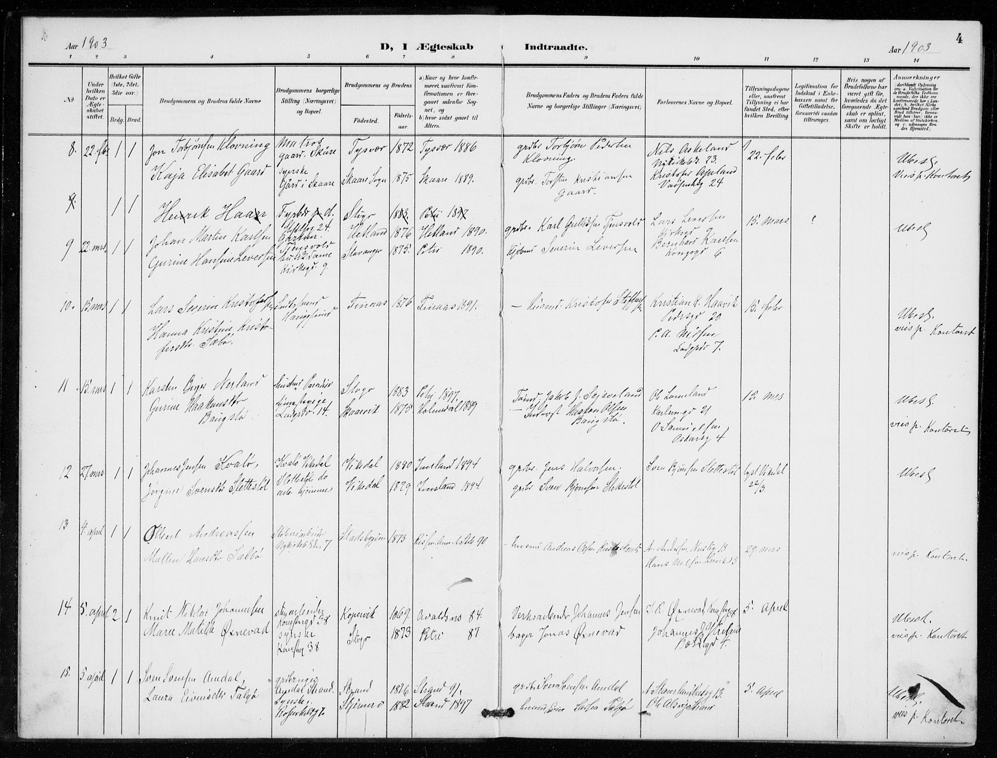 St. Petri sokneprestkontor, AV/SAST-A-101813/001/30/30BB/L0009: Parish register (copy) no. B 9, 1902-1935, p. 4