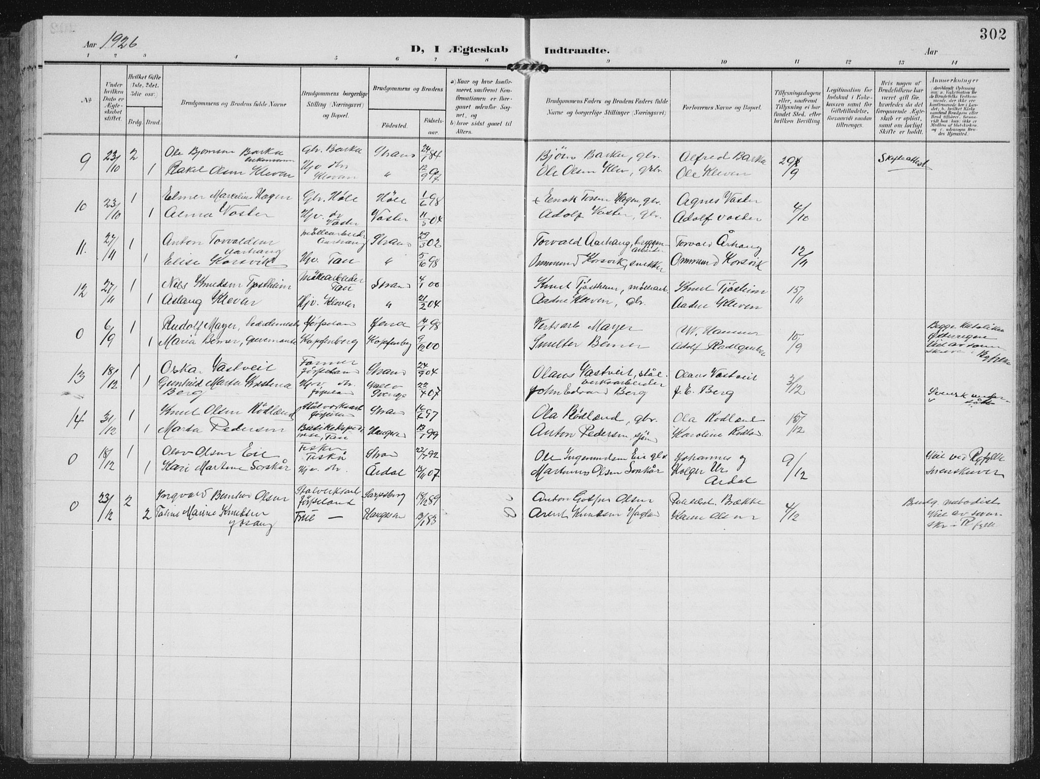 Strand sokneprestkontor, AV/SAST-A-101828/H/Ha/Hab/L0005: Parish register (copy) no. B 5, 1904-1934, p. 302