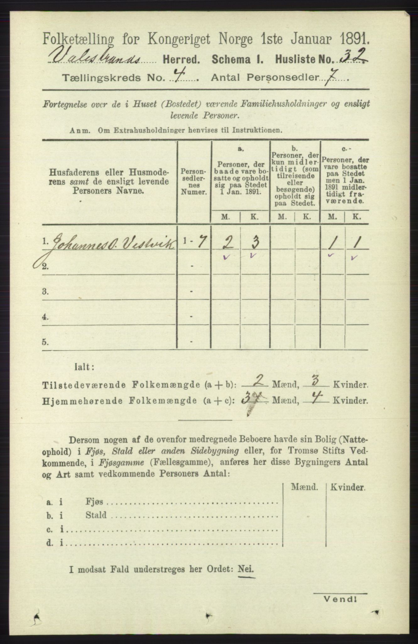 RA, 1891 census for 1217 Valestrand, 1891, p. 862