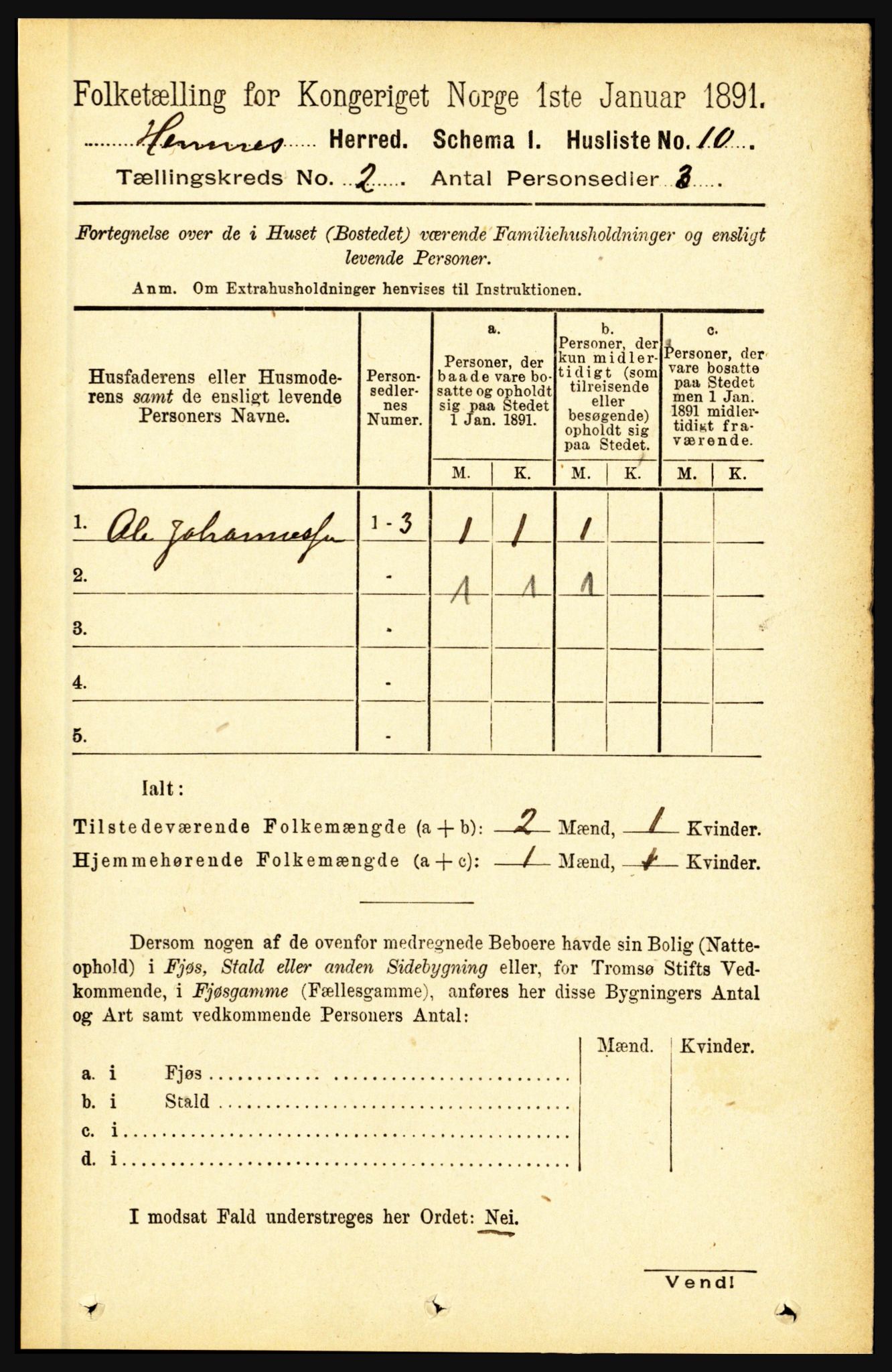 RA, 1891 census for 1832 Hemnes, 1891, p. 1222