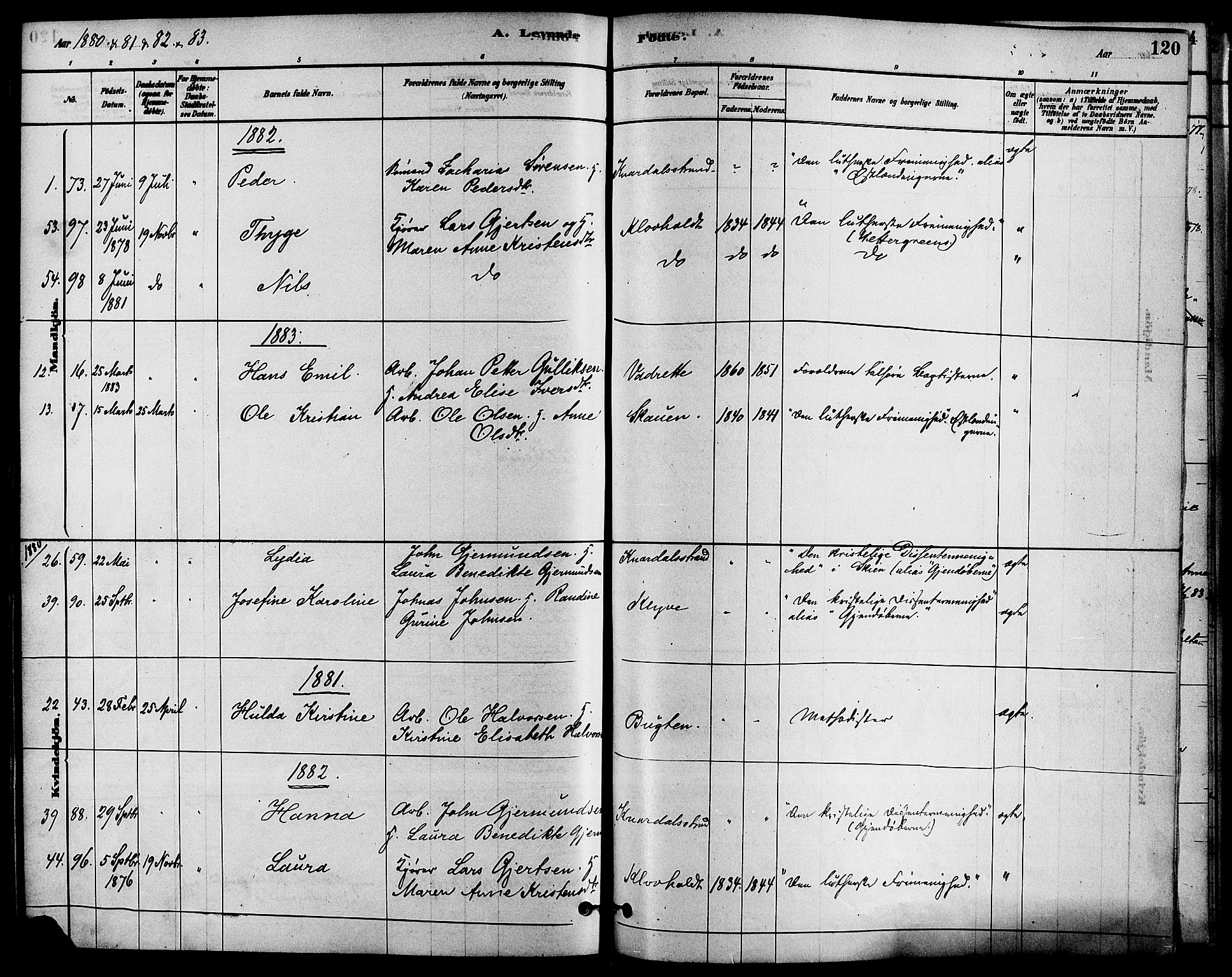 Solum kirkebøker, SAKO/A-306/F/Fa/L0009: Parish register (official) no. I 9, 1877-1887, p. 120