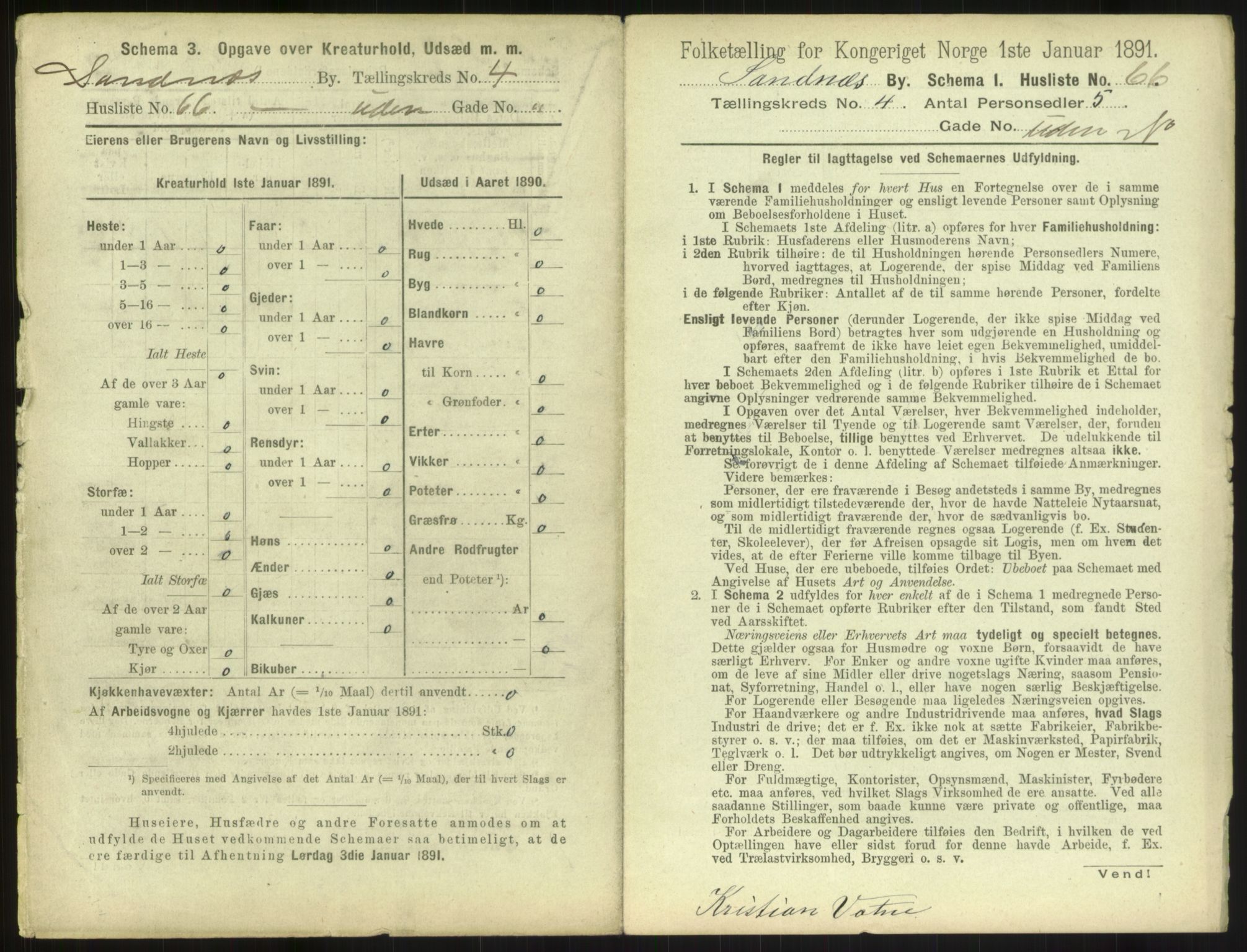 RA, 1891 census for 1102 Sandnes, 1891, p. 481