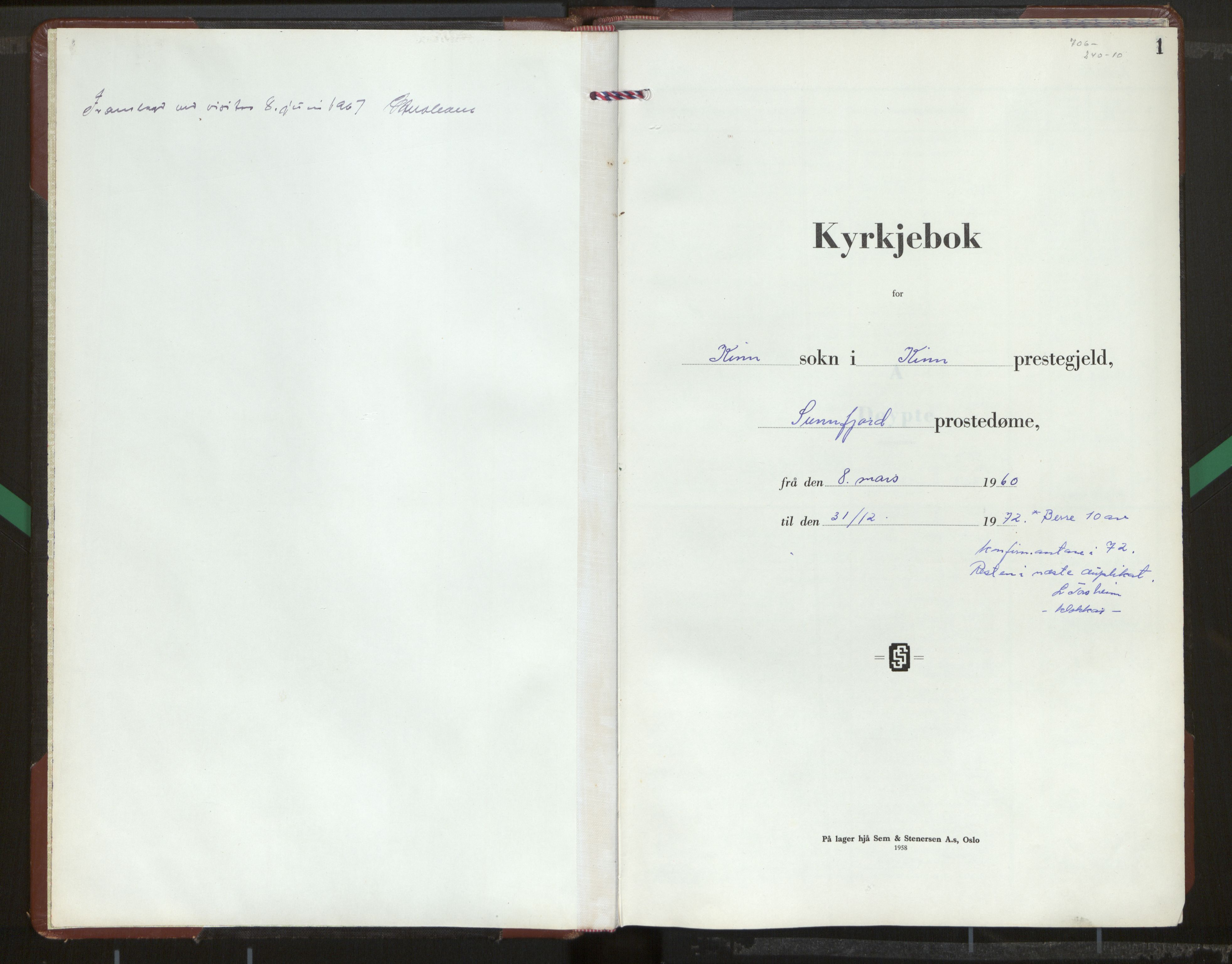 Kinn sokneprestembete, AV/SAB-A-80801/H/Hab/Haba/L0004: Parish register (copy) no. A 4, 1960-1972, p. 1