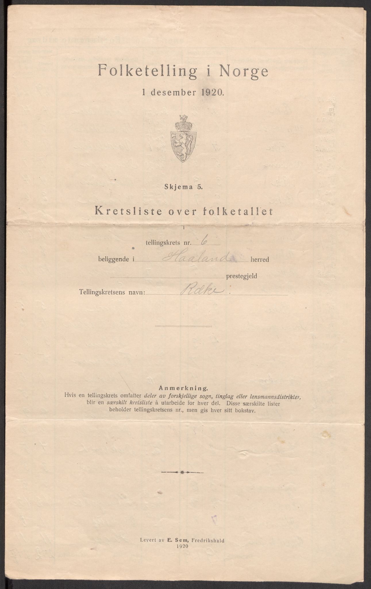 SAST, 1920 census for Håland, 1920, p. 24