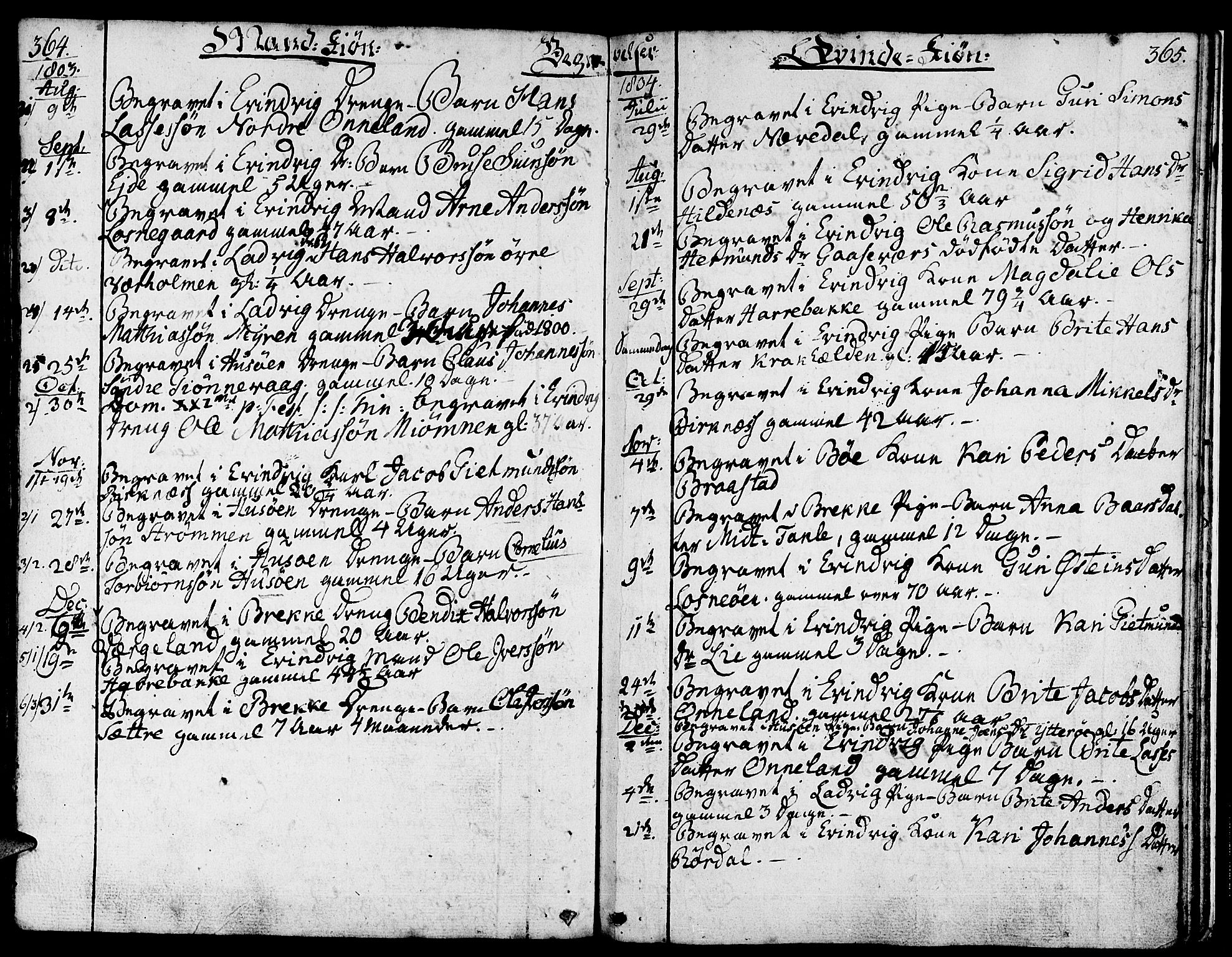 Gulen sokneprestembete, AV/SAB-A-80201/H/Haa/Haaa/L0016: Parish register (official) no. A 16, 1798-1808, p. 364-365