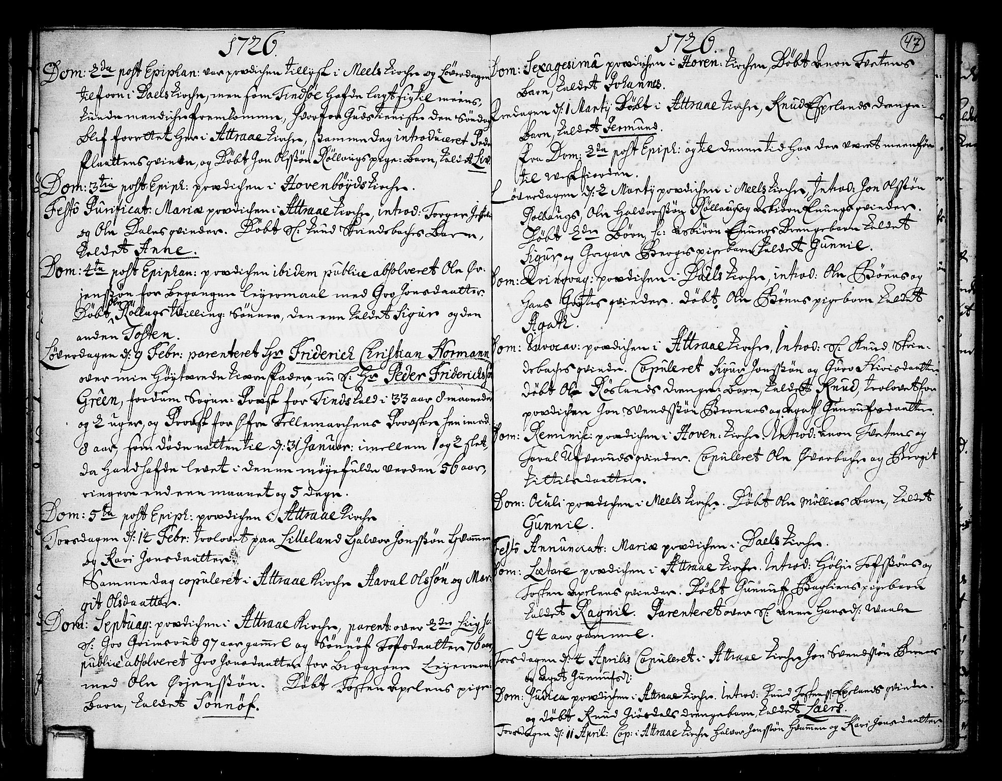 Tinn kirkebøker, SAKO/A-308/F/Fa/L0001: Parish register (official) no. I 1, 1717-1734, p. 47