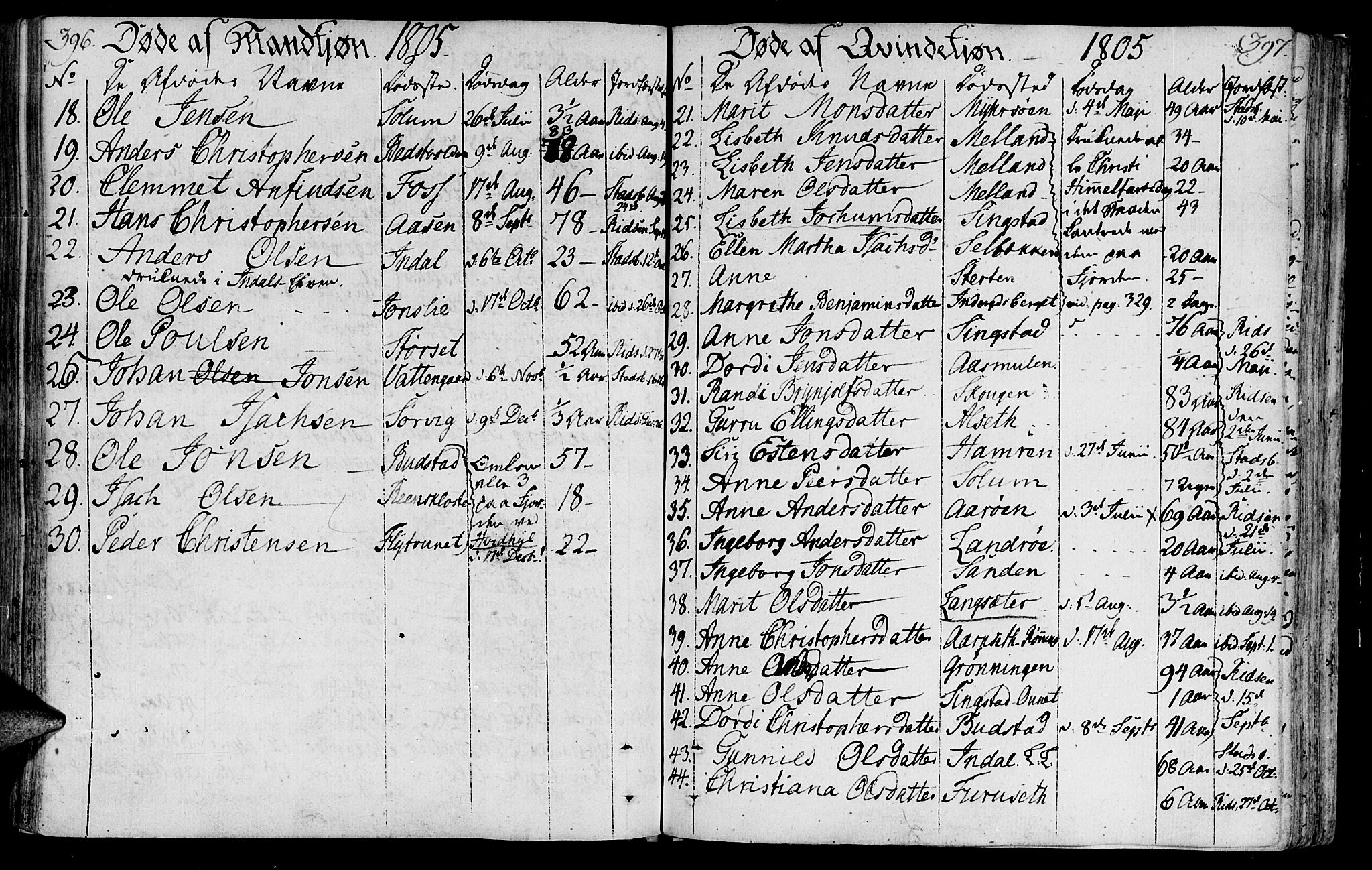 Ministerialprotokoller, klokkerbøker og fødselsregistre - Sør-Trøndelag, SAT/A-1456/646/L0606: Parish register (official) no. 646A04, 1791-1805, p. 396-397