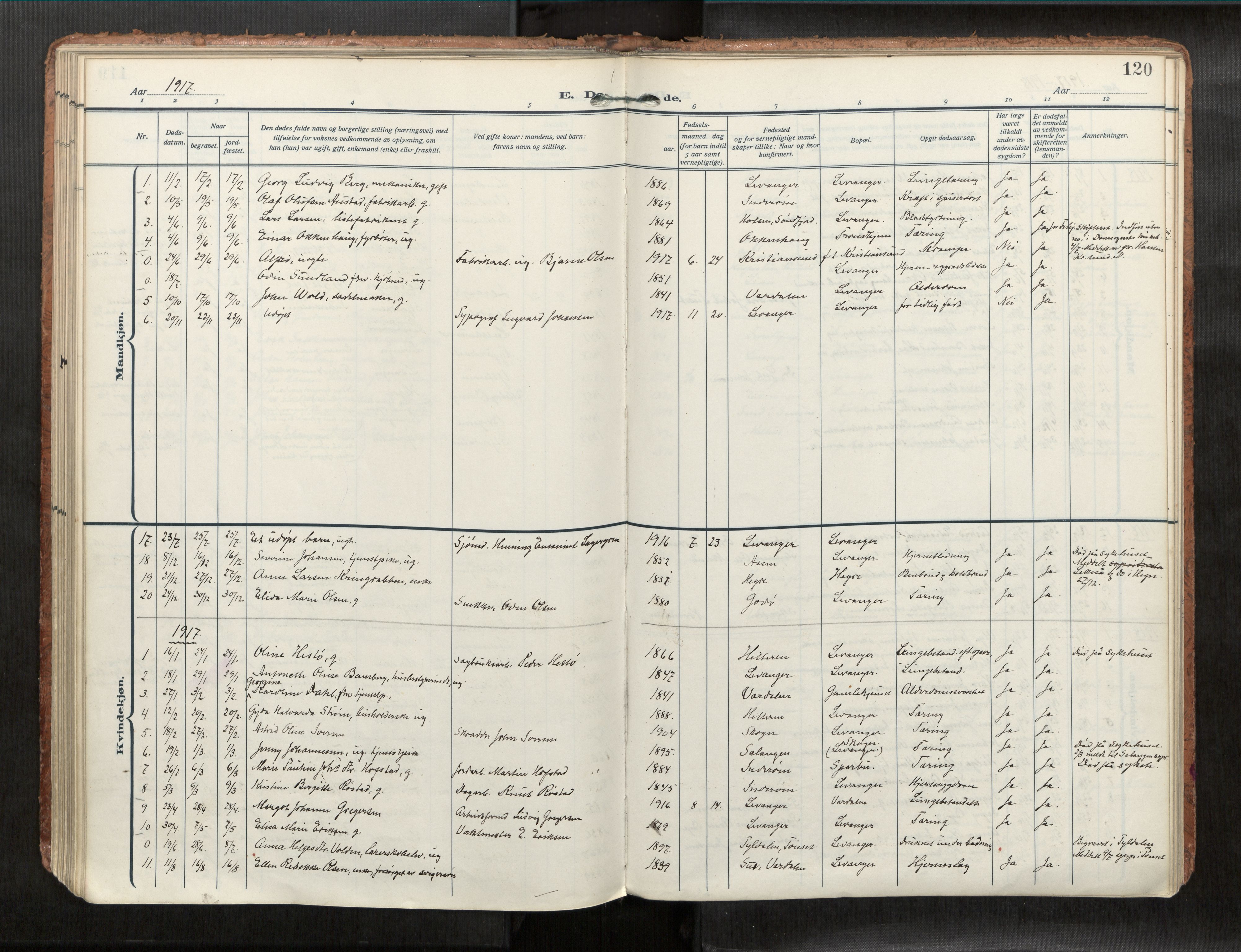 Levanger sokneprestkontor, SAT/A-1301/2/H/Haa/L0001: Parish register (official) no. 1, 1912-1932, p. 120