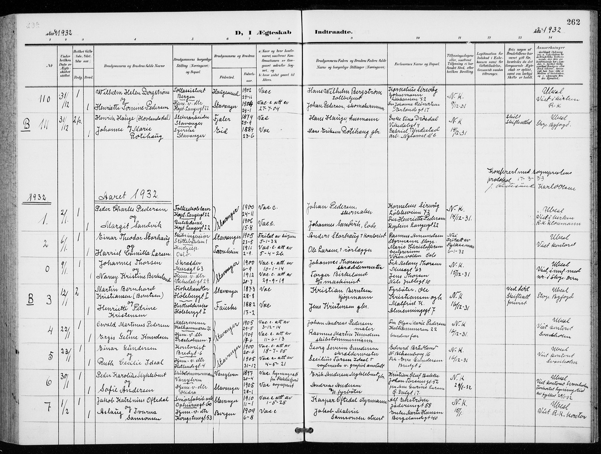 St. Petri sokneprestkontor, AV/SAST-A-101813/001/30/30BB/L0009: Parish register (copy) no. B 9, 1902-1935, p. 262