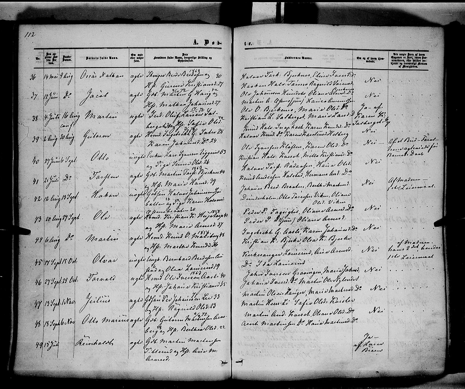 Hof prestekontor, SAH/PREST-038/H/Ha/Haa/L0009: Parish register (official) no. 9, 1862-1877, p. 112