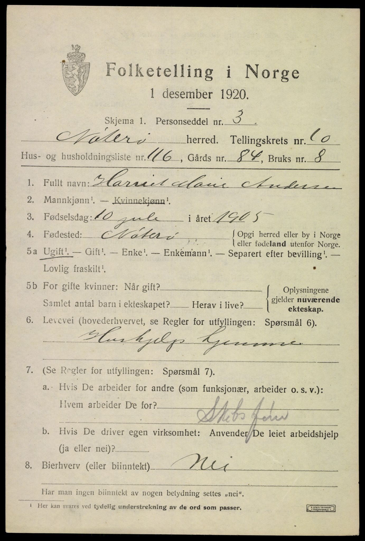 SAKO, 1920 census for Nøtterøy, 1920, p. 13545