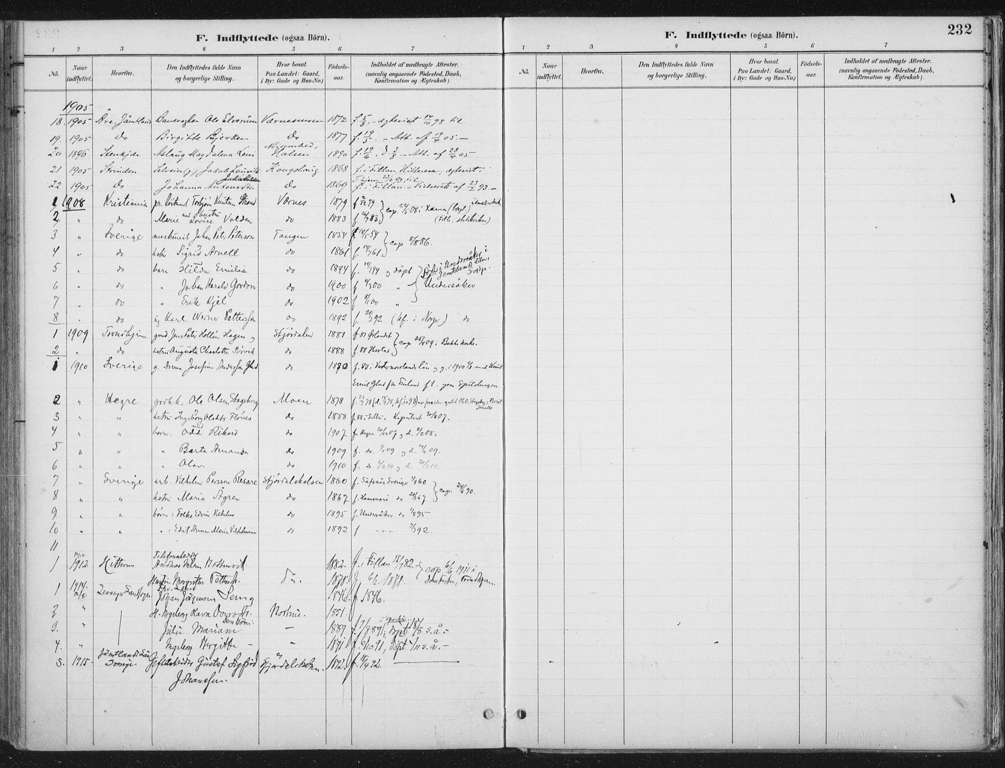 Ministerialprotokoller, klokkerbøker og fødselsregistre - Nord-Trøndelag, SAT/A-1458/709/L0082: Parish register (official) no. 709A22, 1896-1916, p. 232