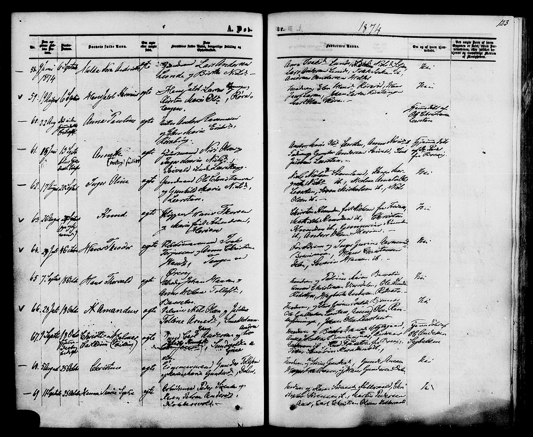 Eidanger kirkebøker, SAKO/A-261/F/Fa/L0010: Parish register (official) no. 10, 1859-1874, p. 123