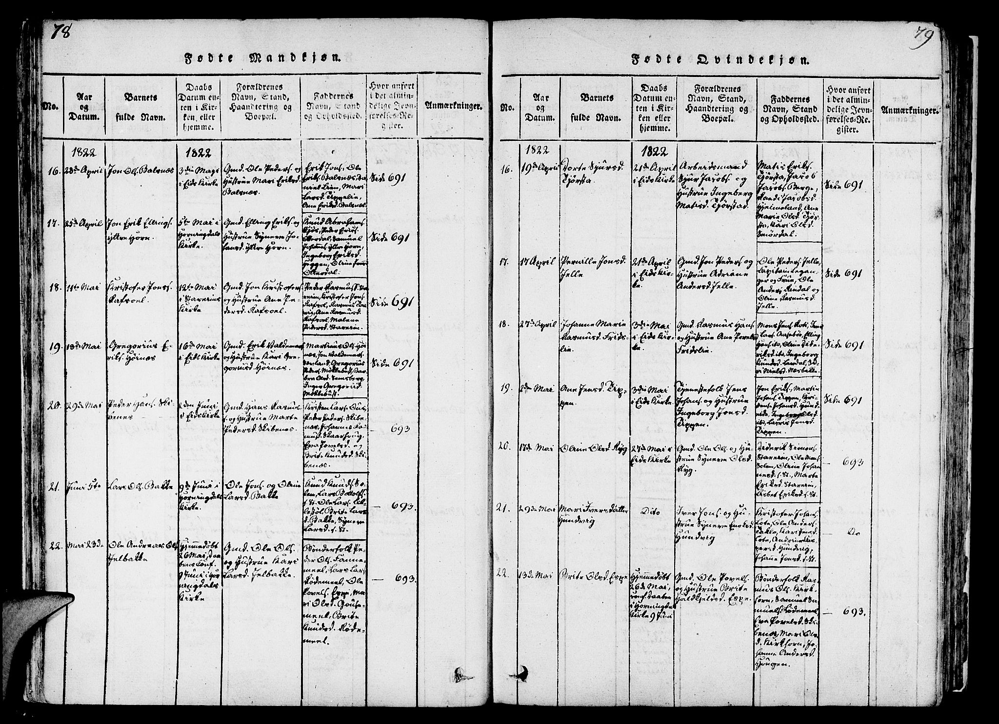 Eid sokneprestembete, AV/SAB-A-82301/H/Haa/Haaa/L0005: Parish register (official) no. A 5, 1816-1830, p. 78-79