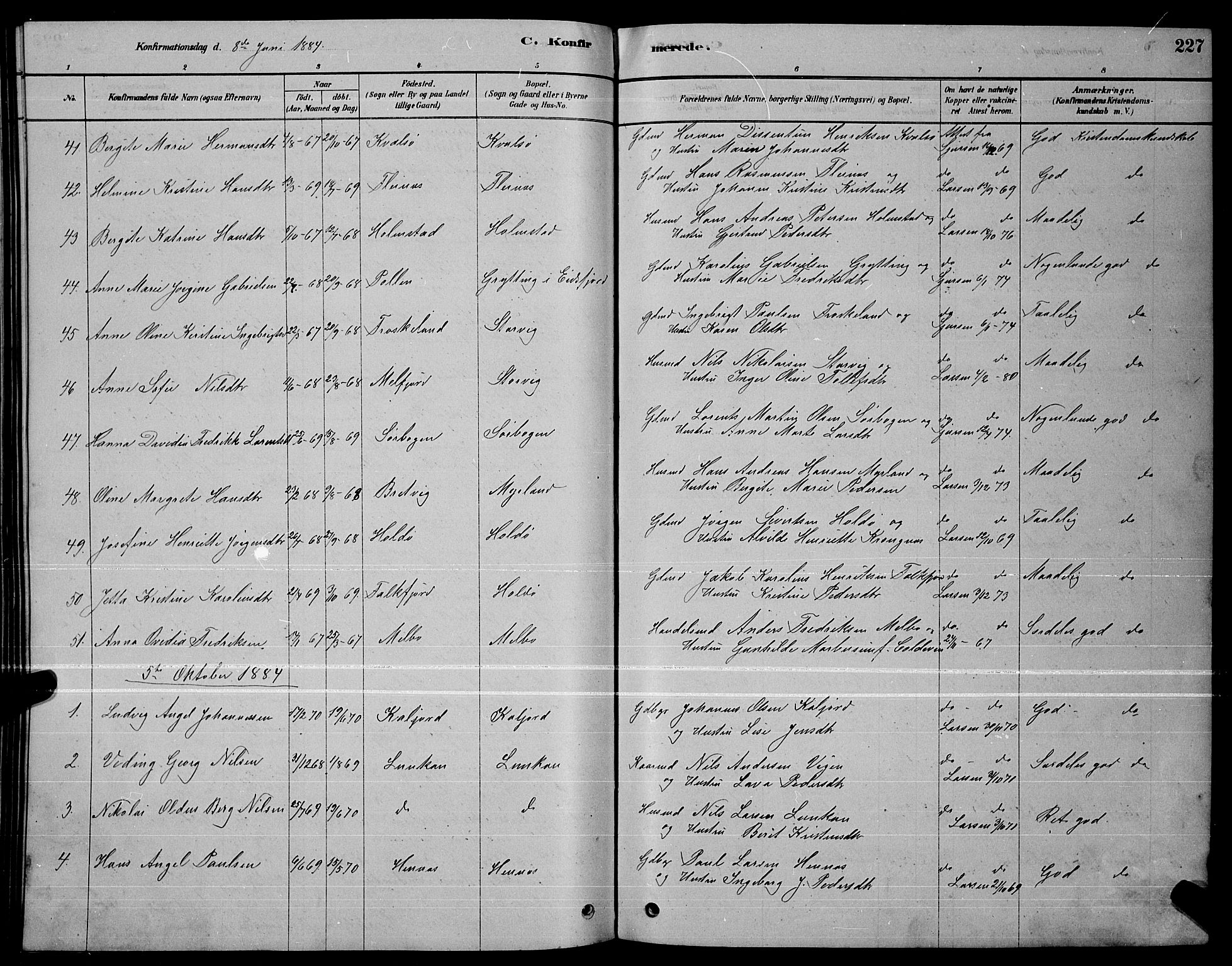 Ministerialprotokoller, klokkerbøker og fødselsregistre - Nordland, AV/SAT-A-1459/888/L1267: Parish register (copy) no. 888C05, 1878-1890, p. 227