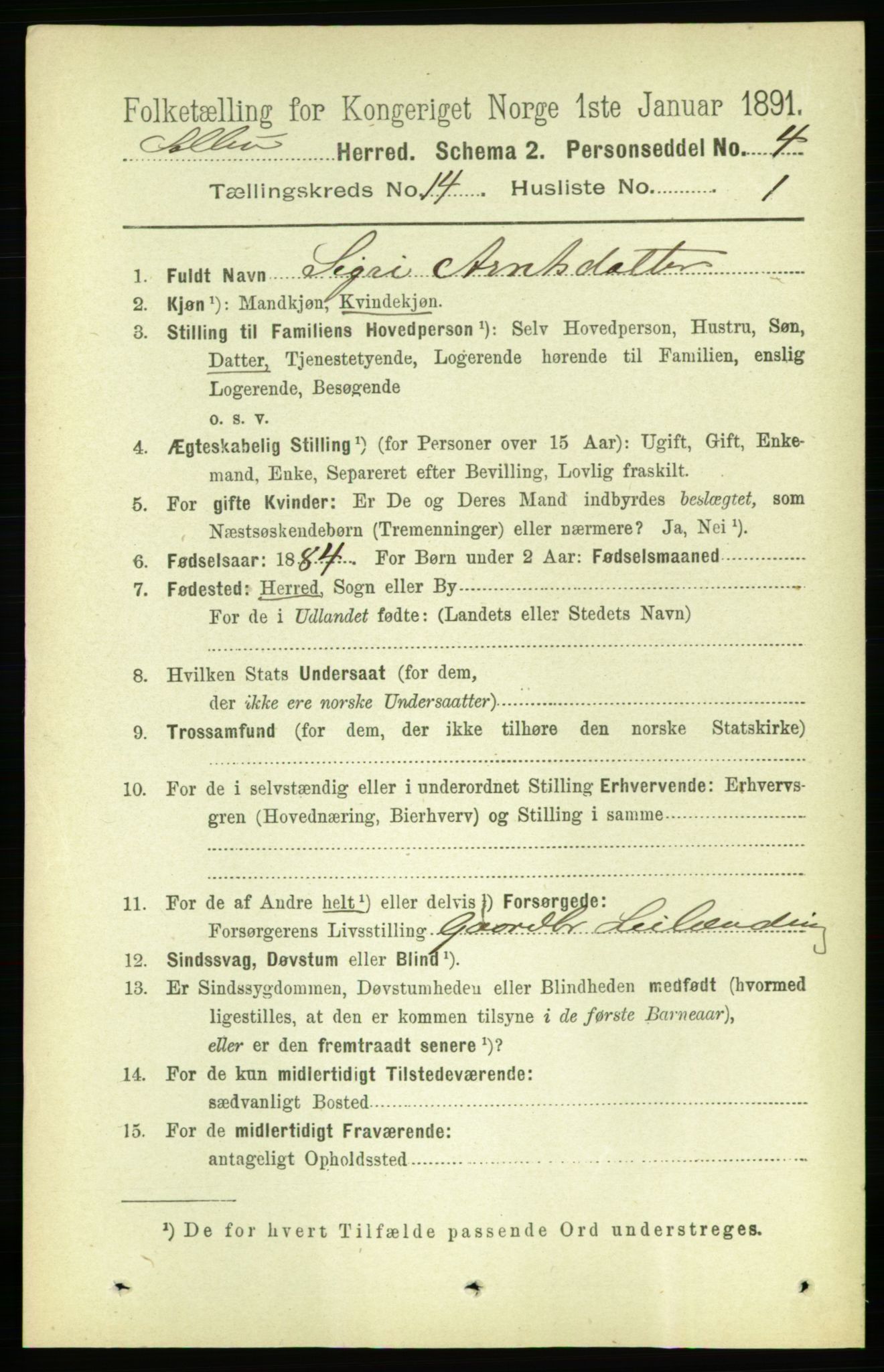 RA, 1891 census for 1664 Selbu, 1891, p. 5083