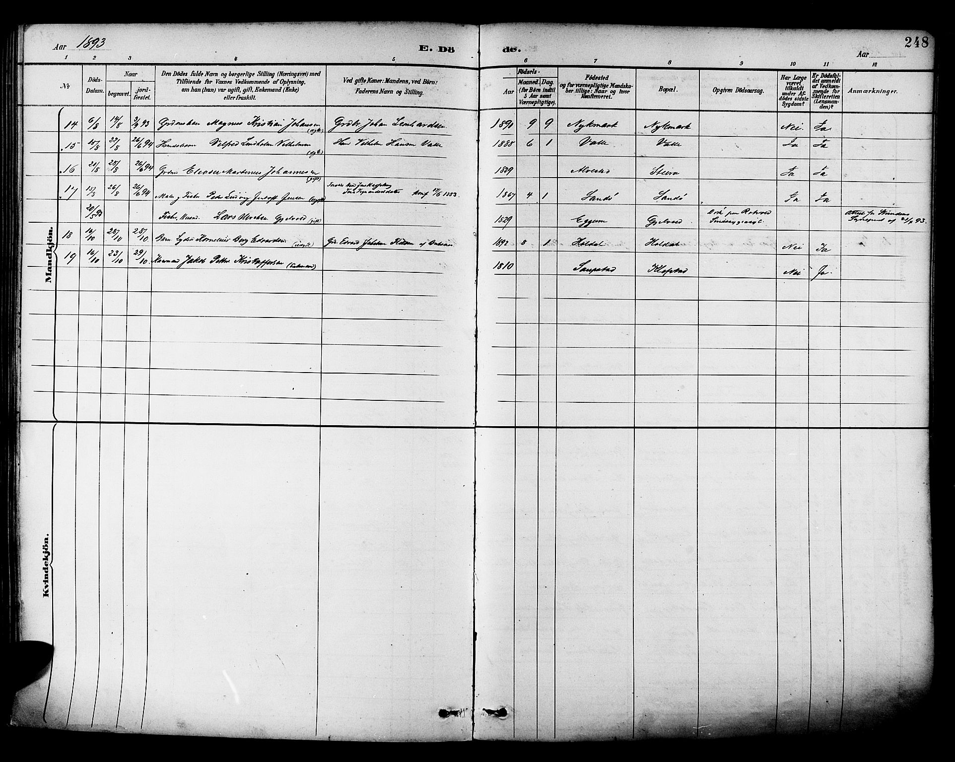 Ministerialprotokoller, klokkerbøker og fødselsregistre - Nordland, AV/SAT-A-1459/880/L1133: Parish register (official) no. 880A07, 1888-1898, p. 248