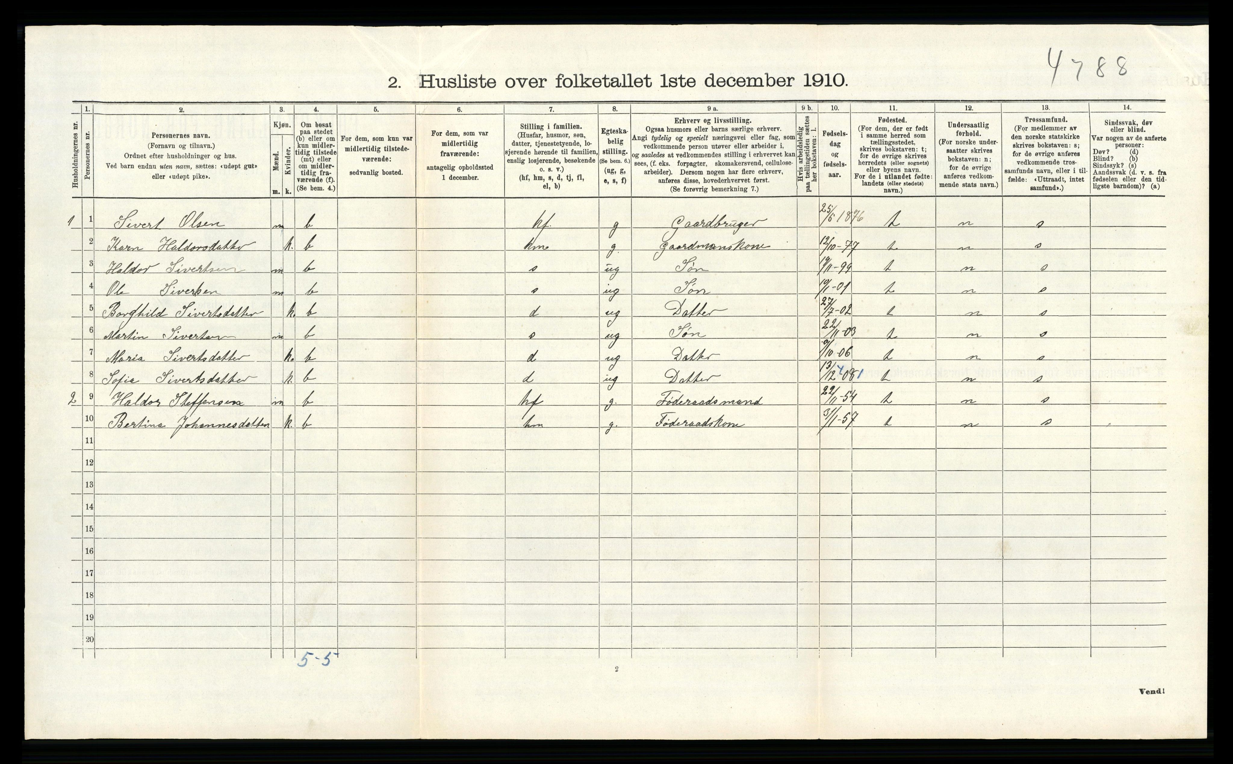 RA, 1910 census for Alversund, 1910, p. 535