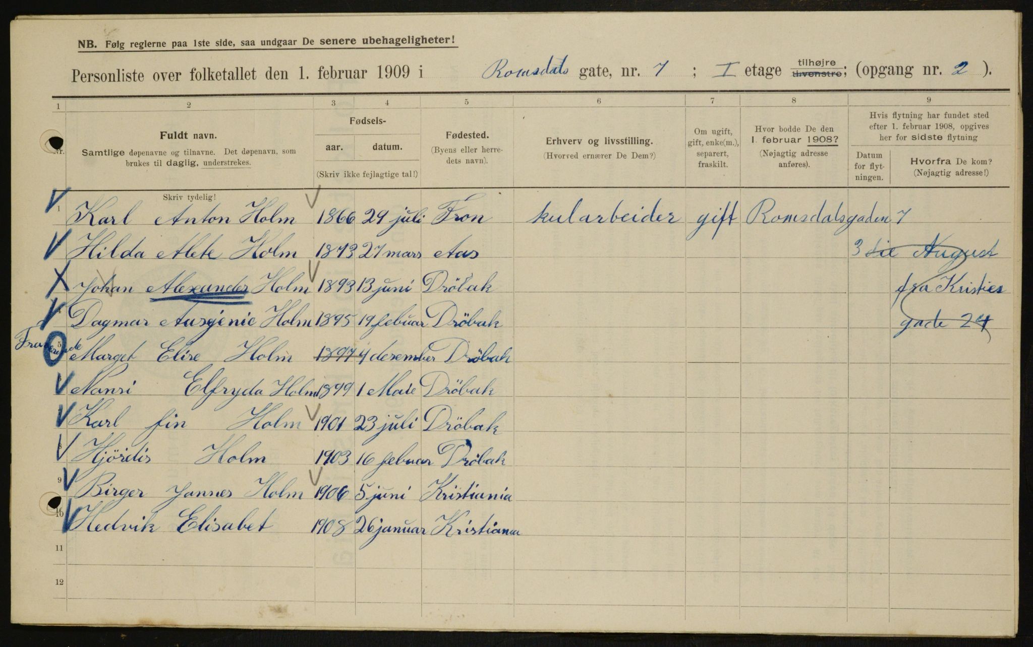 OBA, Municipal Census 1909 for Kristiania, 1909, p. 75519
