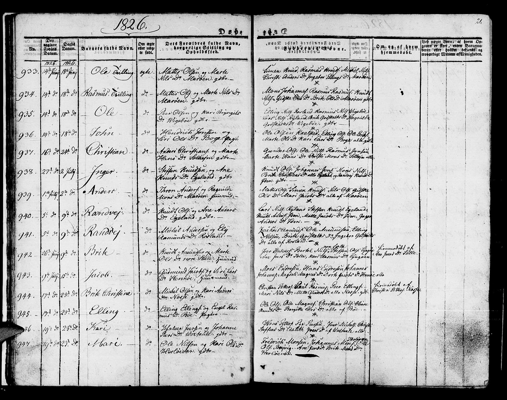 Manger sokneprestembete, SAB/A-76801/H/Haa: Parish register (official) no. A 4, 1824-1838, p. 21