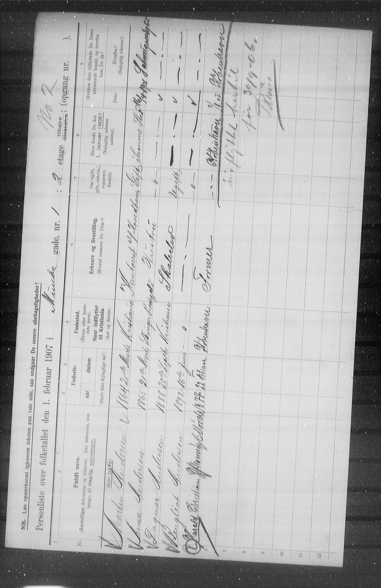 OBA, Municipal Census 1907 for Kristiania, 1907, p. 34716