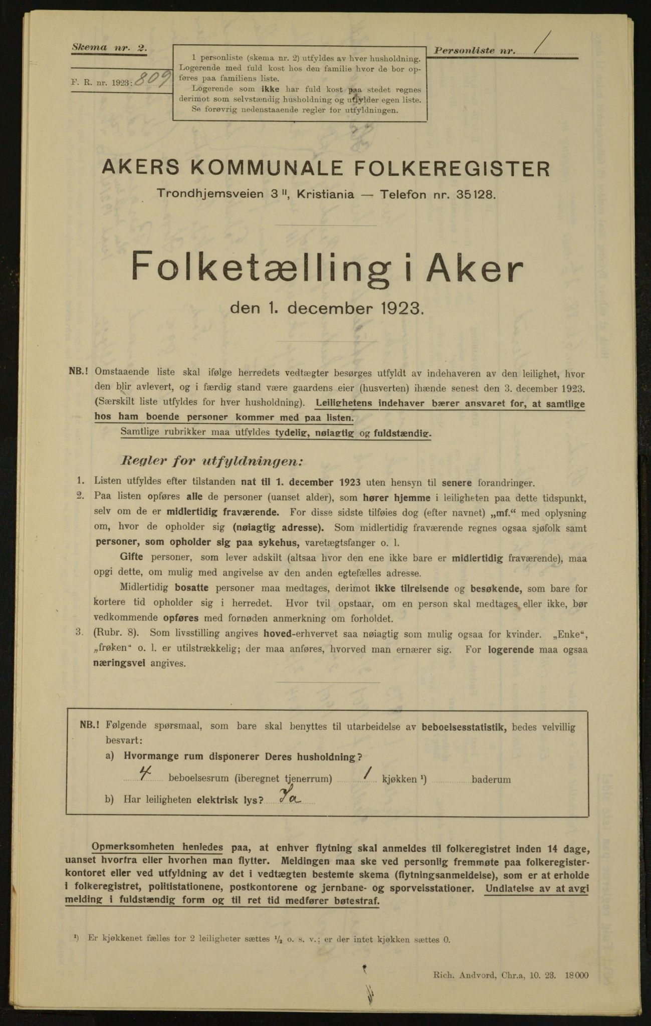 , Municipal Census 1923 for Aker, 1923, p. 4930