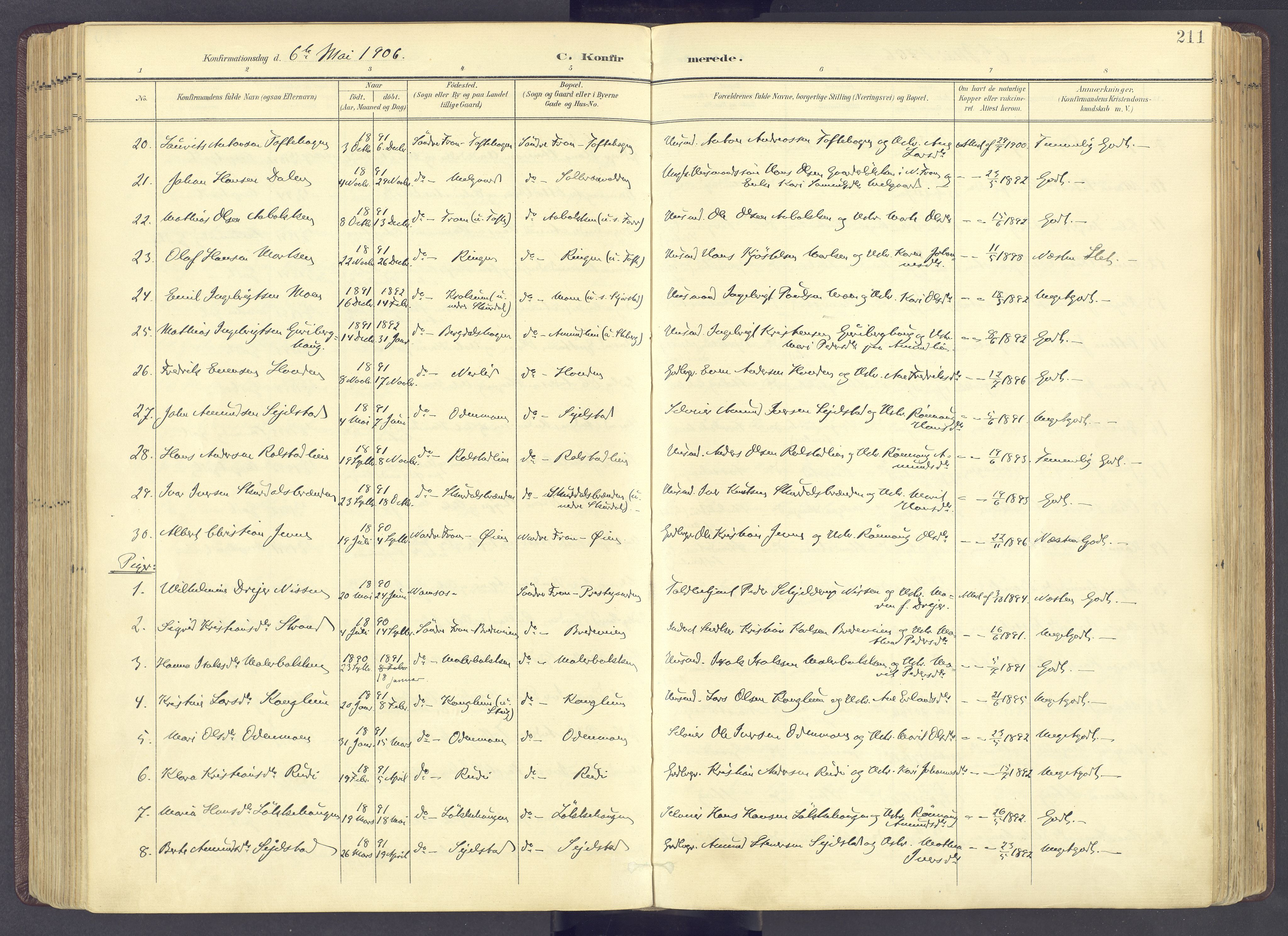 Sør-Fron prestekontor, SAH/PREST-010/H/Ha/Haa/L0004: Parish register (official) no. 4, 1898-1919, p. 211