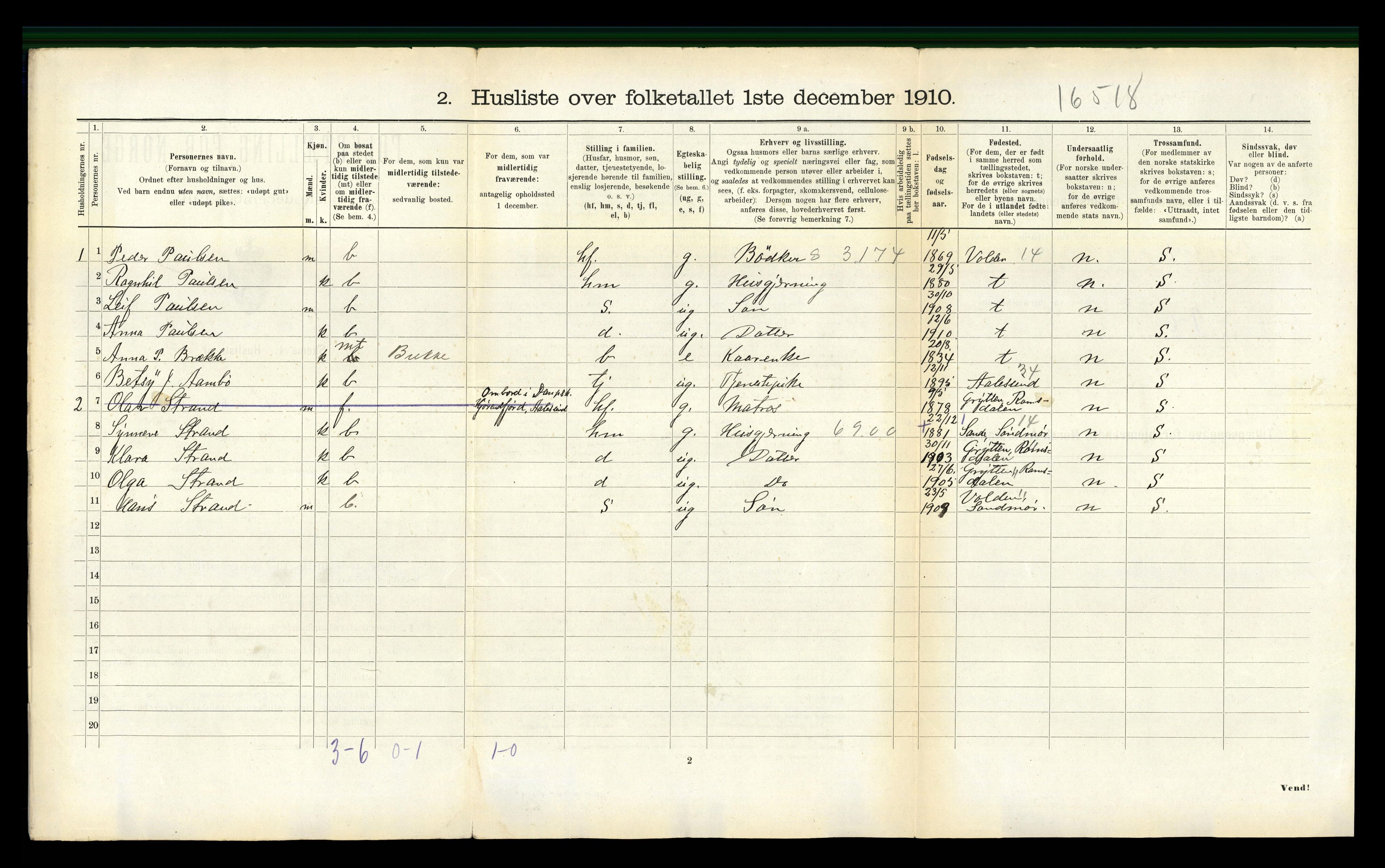 RA, 1910 census for Ørsta, 1910, p. 291