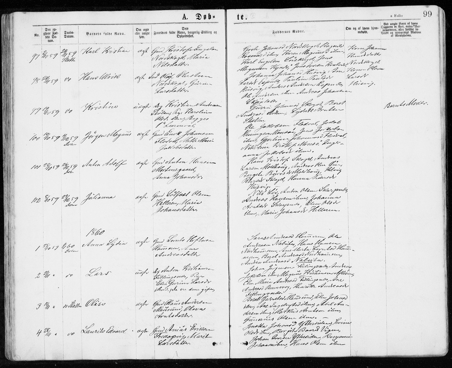 Ministerialprotokoller, klokkerbøker og fødselsregistre - Sør-Trøndelag, AV/SAT-A-1456/640/L0576: Parish register (official) no. 640A01, 1846-1876, p. 99