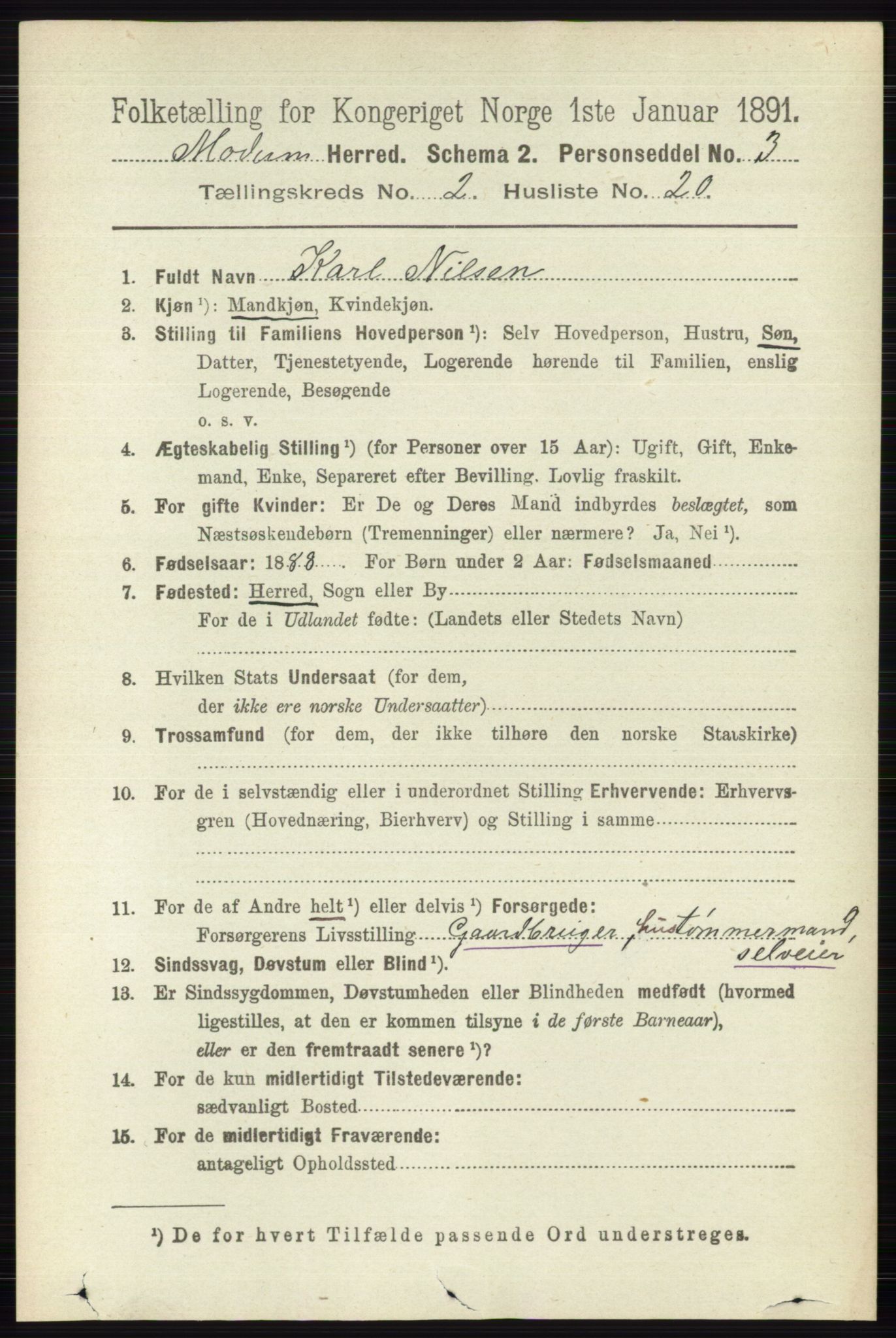 RA, 1891 census for 0623 Modum, 1891, p. 580
