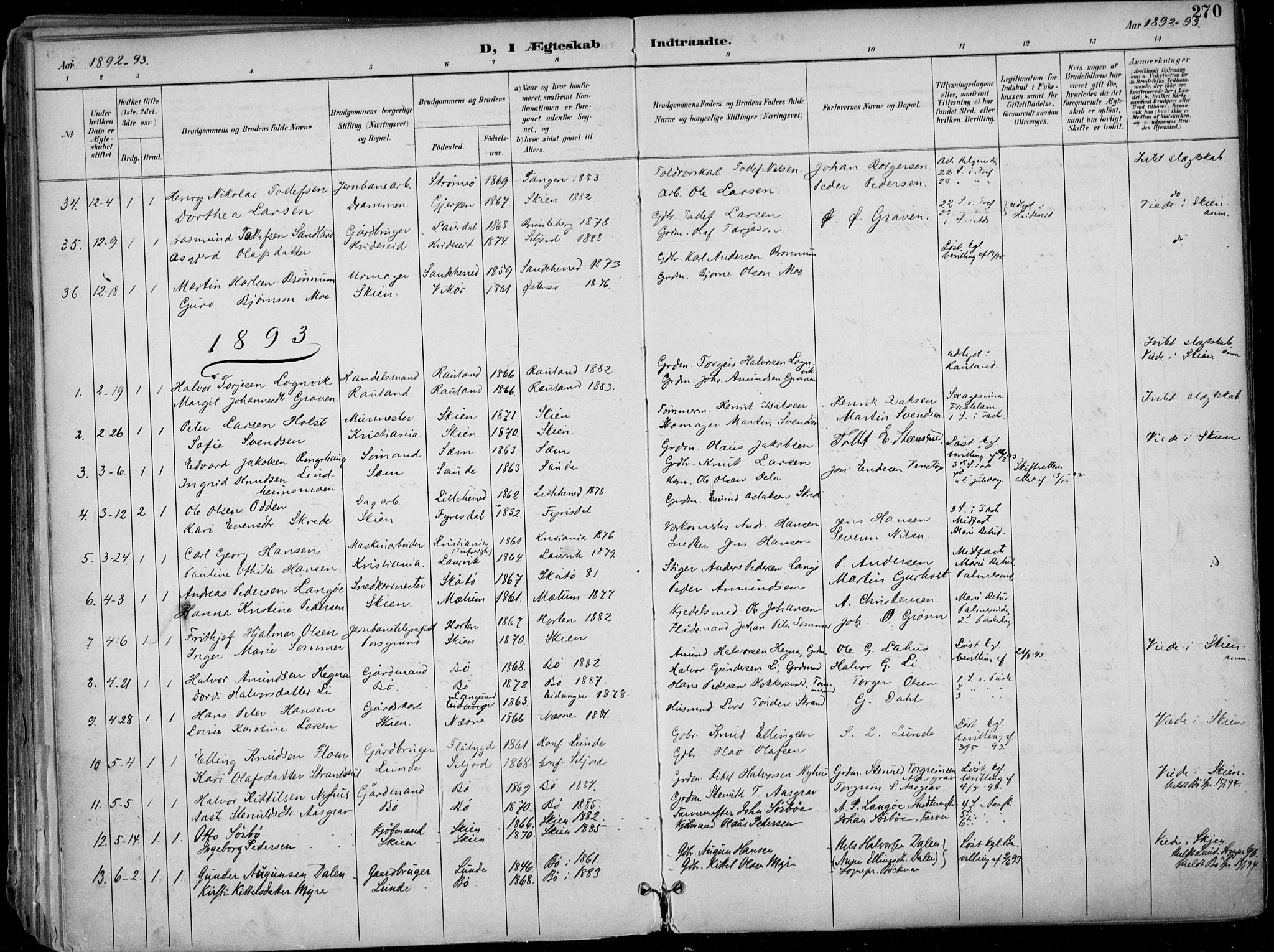 Skien kirkebøker, SAKO/A-302/F/Fa/L0010: Parish register (official) no. 10, 1891-1899, p. 270
