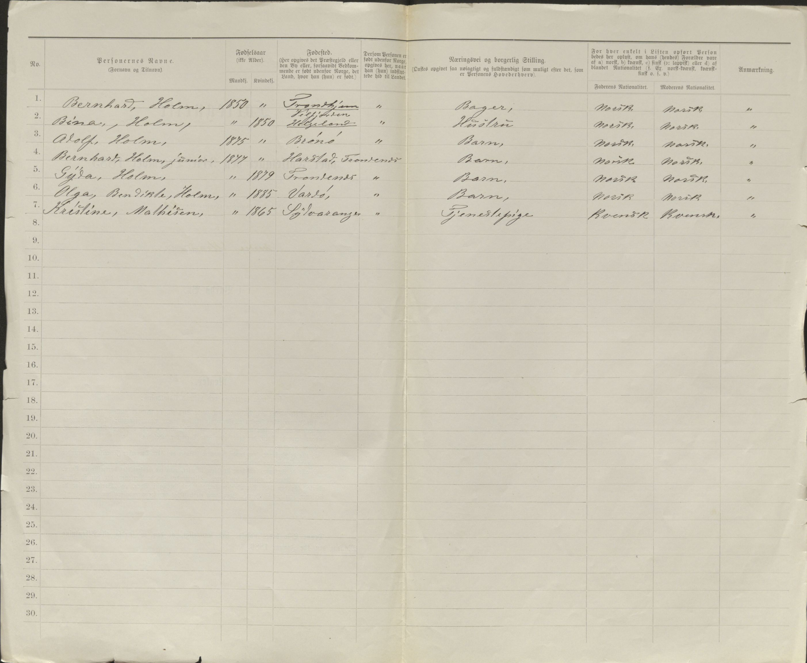 SATØ, 1885 census for 2002 Vardø, 1885, p. 100b