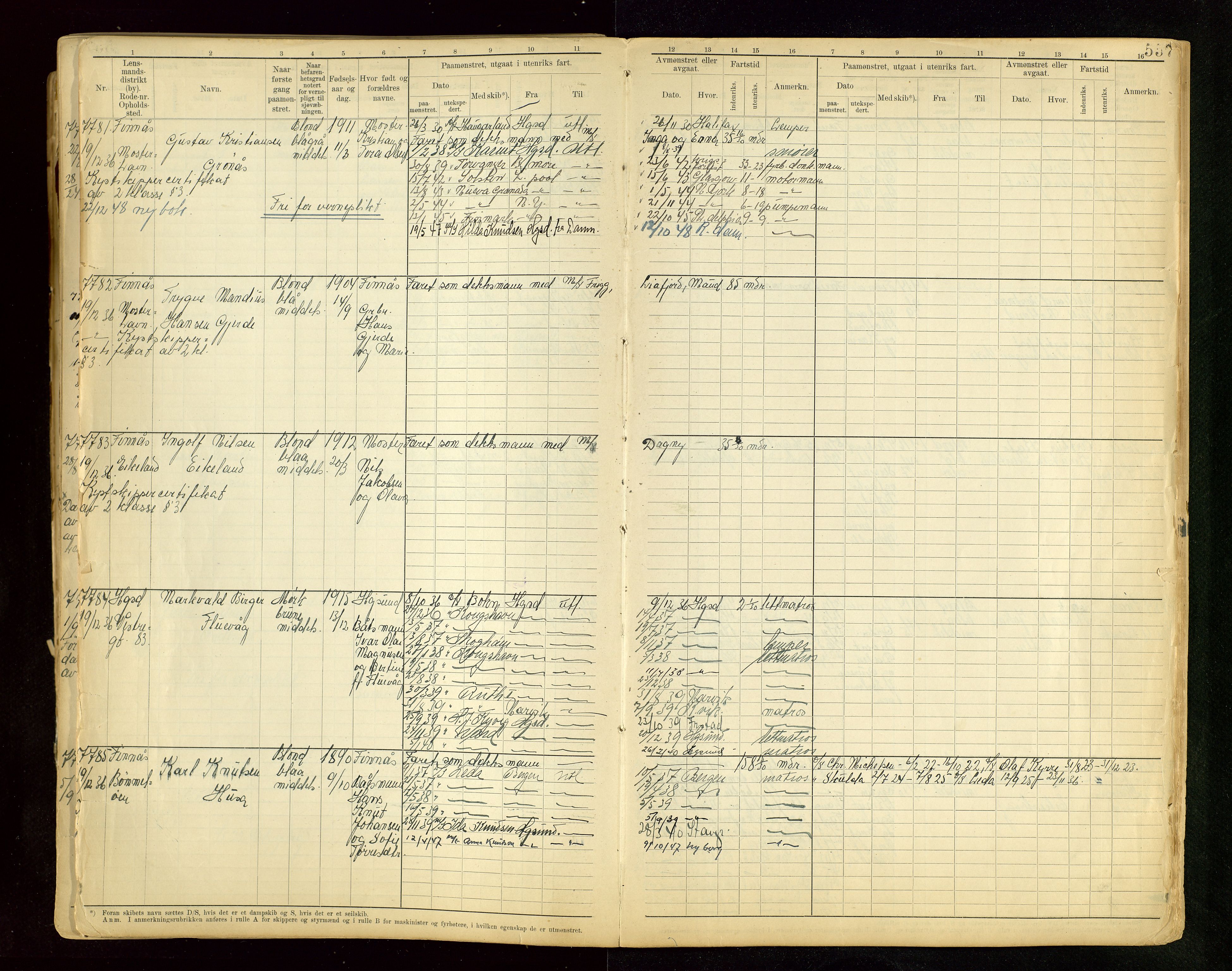 Haugesund sjømannskontor, AV/SAST-A-102007/F/Fb/Fbb/L0015: Sjøfartsrulle A Haugesund krets I nr 5001-8970, 1912-1948, p. 557