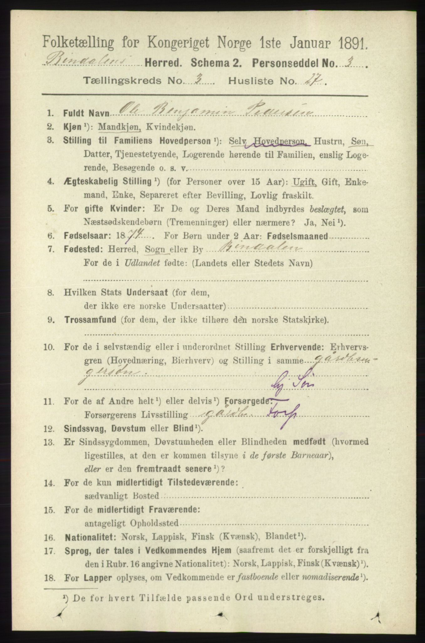 RA, 1891 census for 1811 Bindal, 1891, p. 817