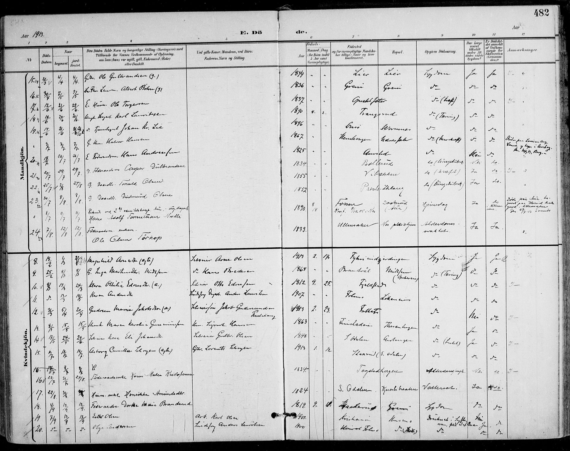 Nes prestekontor Kirkebøker, AV/SAO-A-10410/F/Fa/L0011: Parish register (official) no. I 11, 1899-1918, p. 482