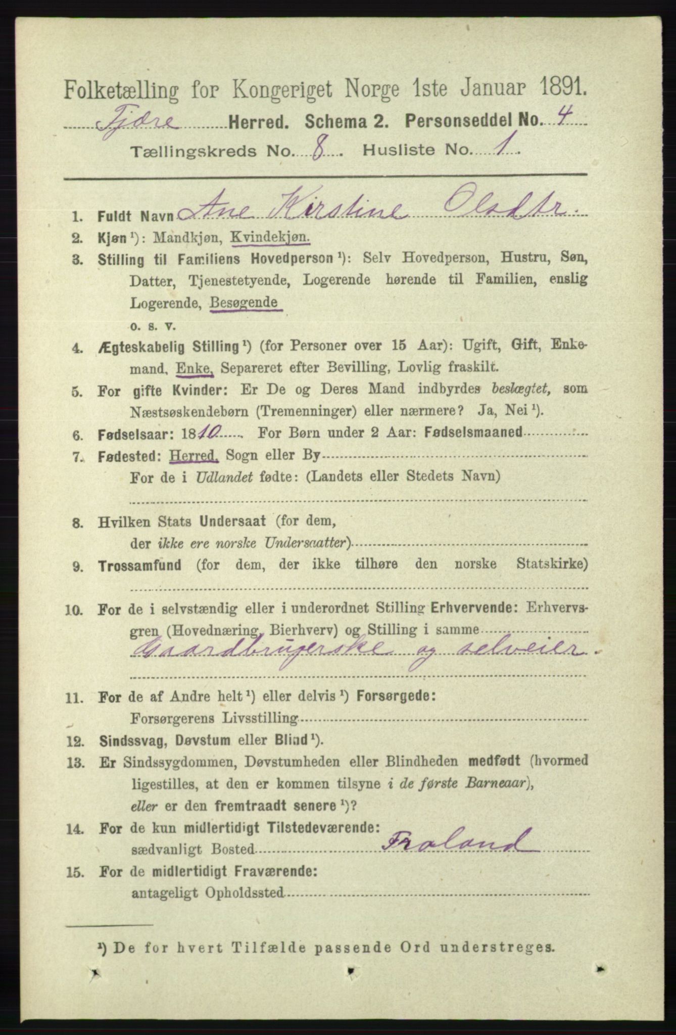 RA, 1891 census for 0923 Fjære, 1891, p. 3741