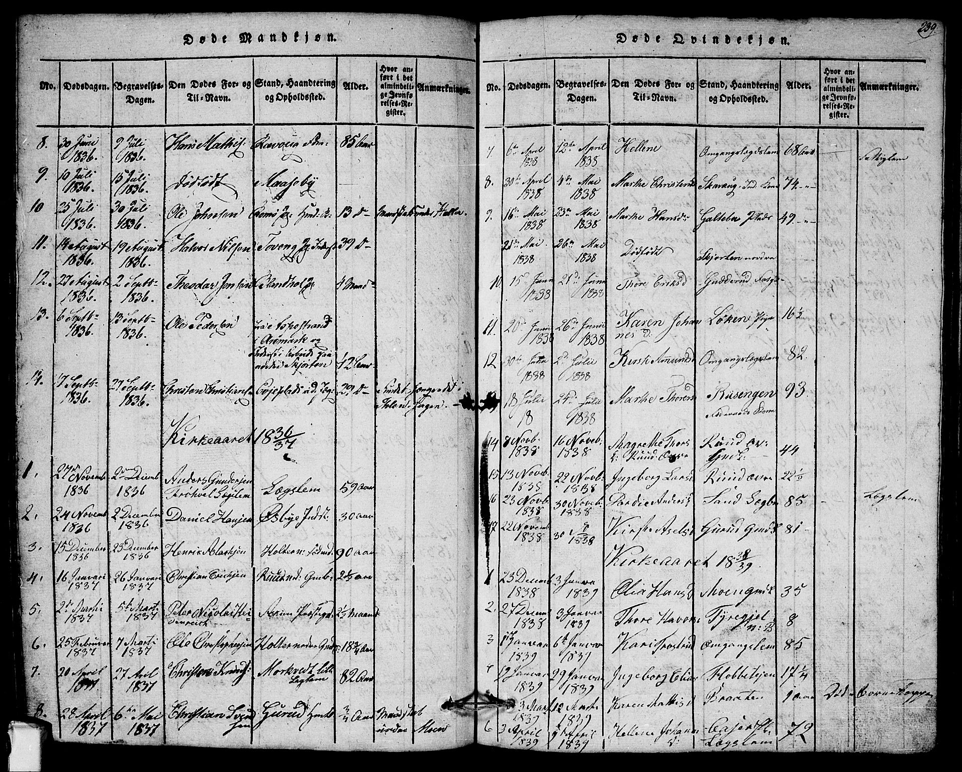 Askim prestekontor Kirkebøker, AV/SAO-A-10900/G/Ga/L0001: Parish register (copy) no. 1, 1817-1846, p. 238-239