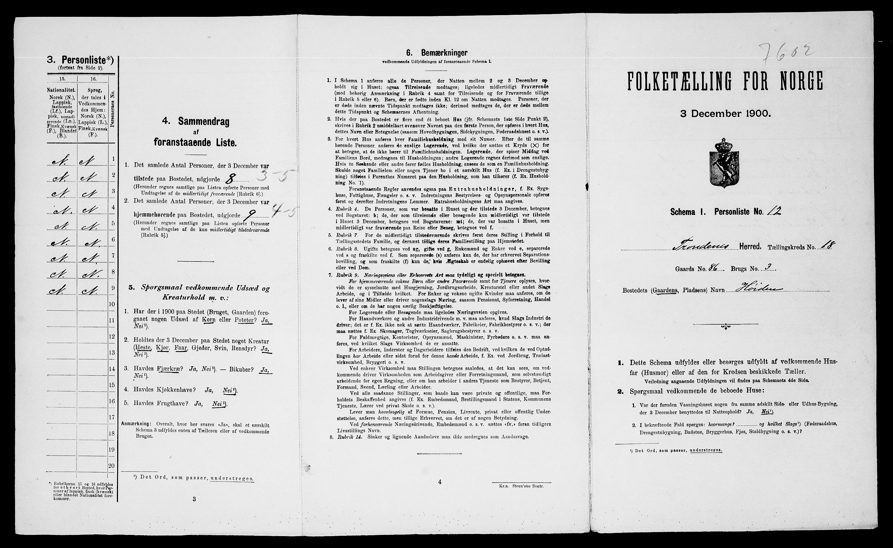 SATØ, 1900 census for Trondenes, 1900, p. 2209